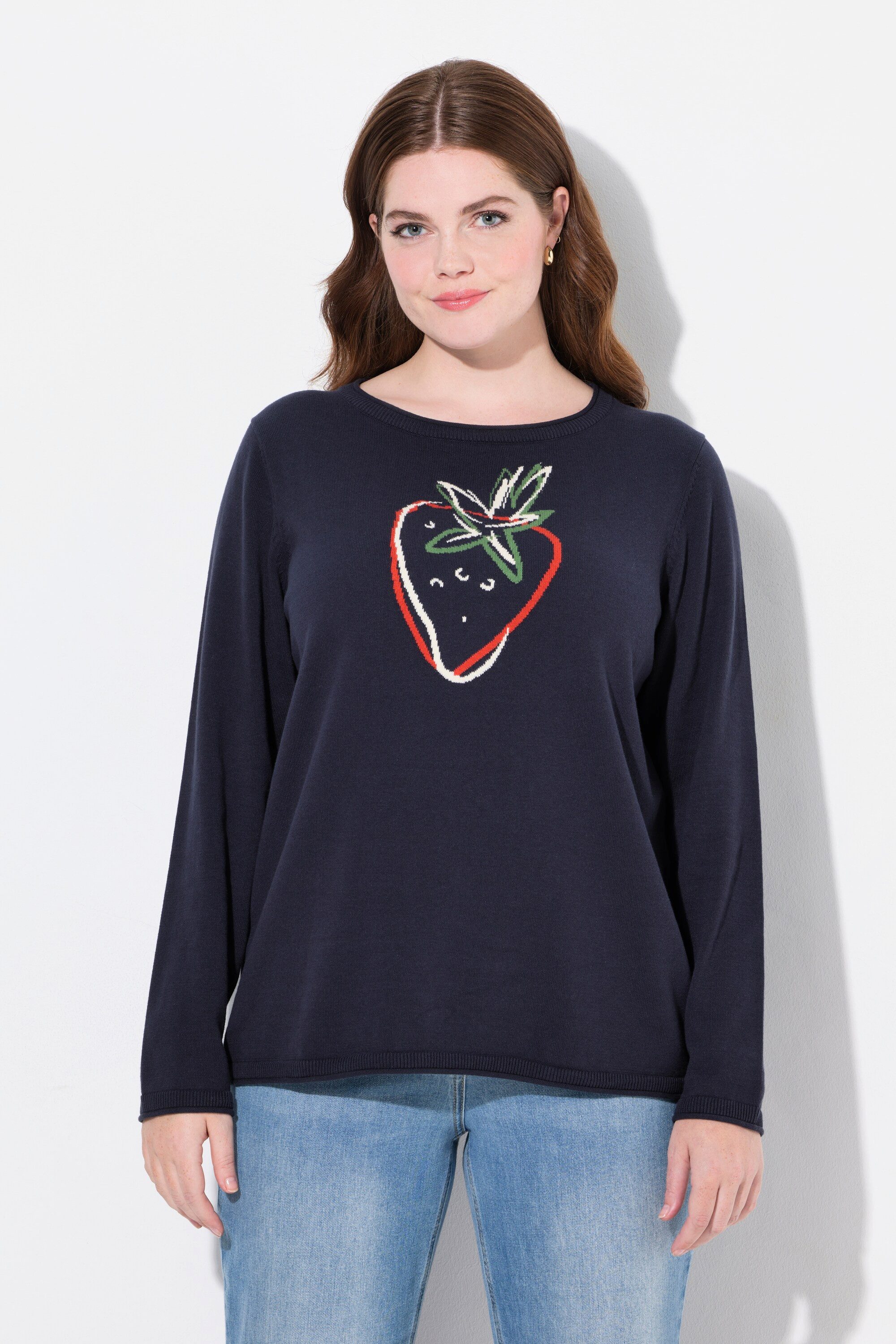 Strickpullover Pullover Fruchtmotiv Rundhals Langarm Biobaumwolle