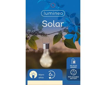 Lumineo LED Solarleuchte, Solar Gartenleuchte LED Birne Glühbirne Glas 9x17cm Warmweiß