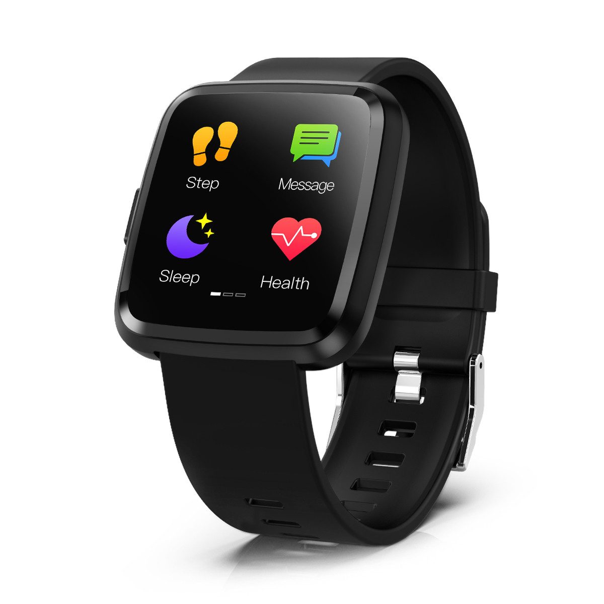novasmart Fitness-Tracker runR III Smartwatch FitnessTracker HD-Bildschirm Sportuhr Android, iOS, mit schwarzem Silikon-Armband