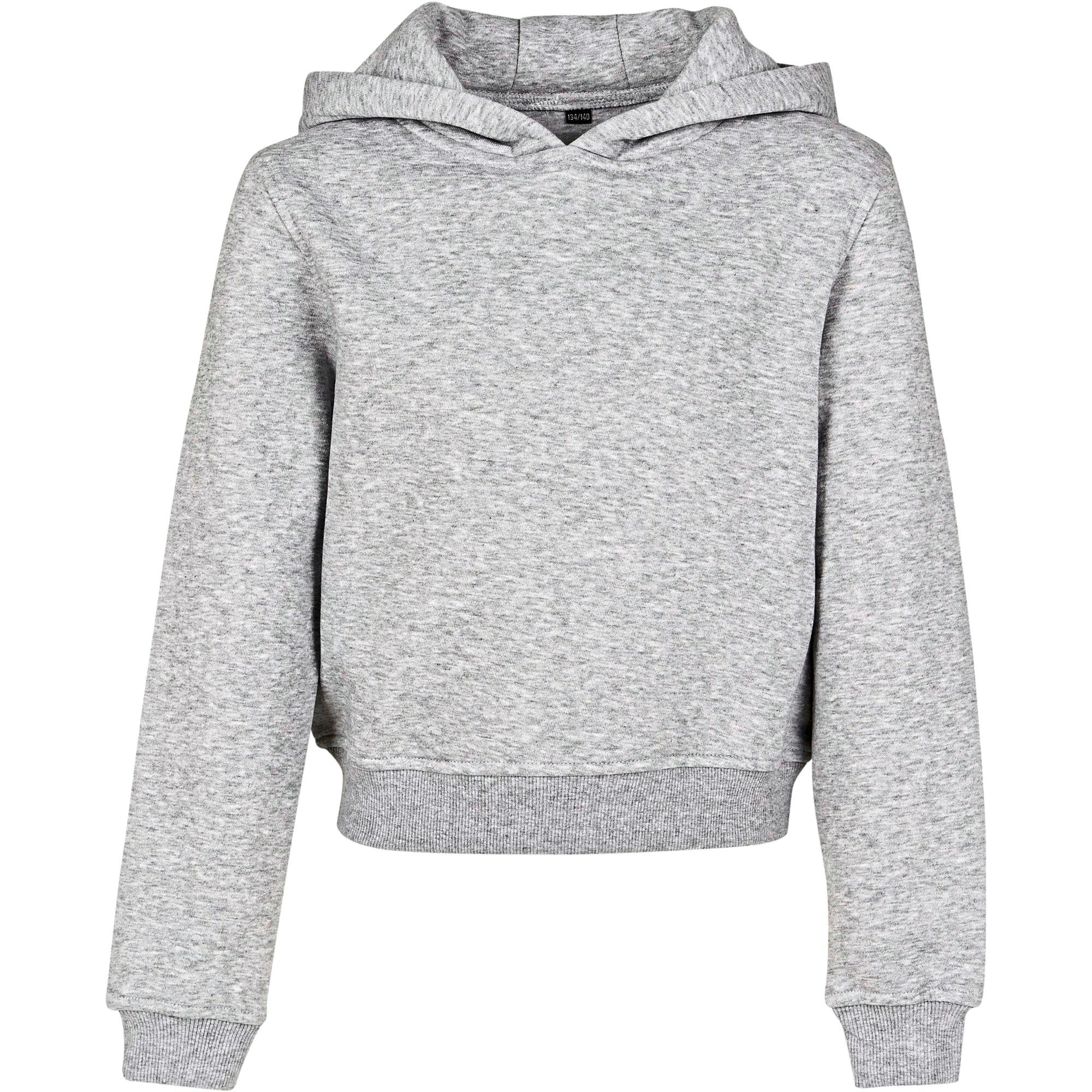 Build Your Brand Kapuzensweatshirt modischer bauchfreier Kapuzen Hoody / Cropped Sweatshirt für Mädchen bauchfrei Kapuzen-Sweater Grau