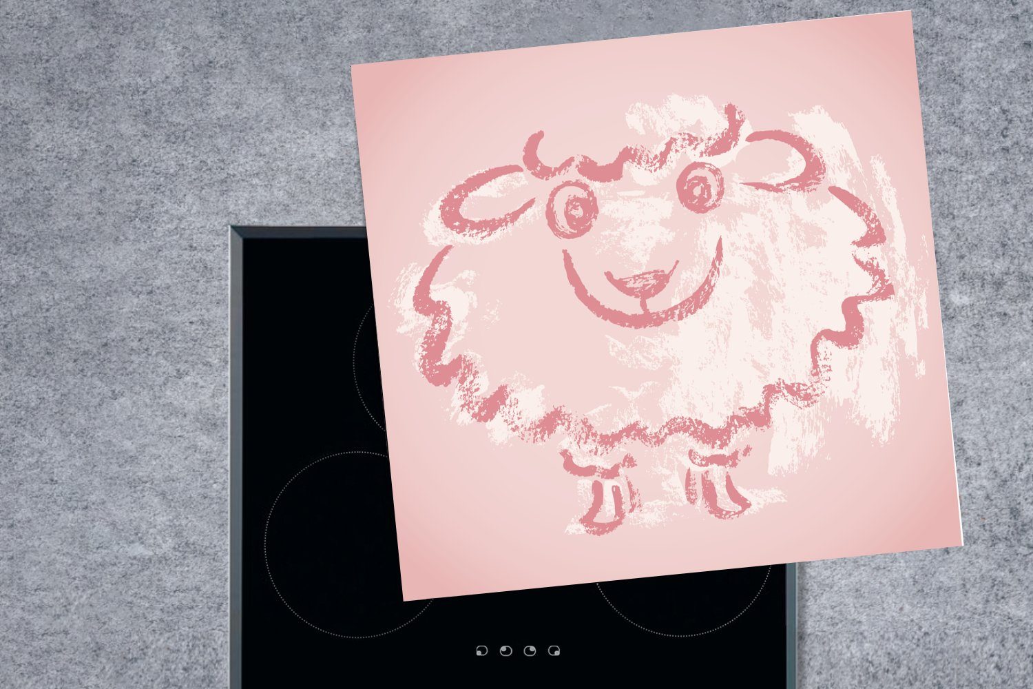 in Illustration (1 tlg), Herdblende-/Abdeckplatte Eine cm, Schafes für eines Arbeitsplatte küche Rosa, Vinyl, Ceranfeldabdeckung, MuchoWow 78x78