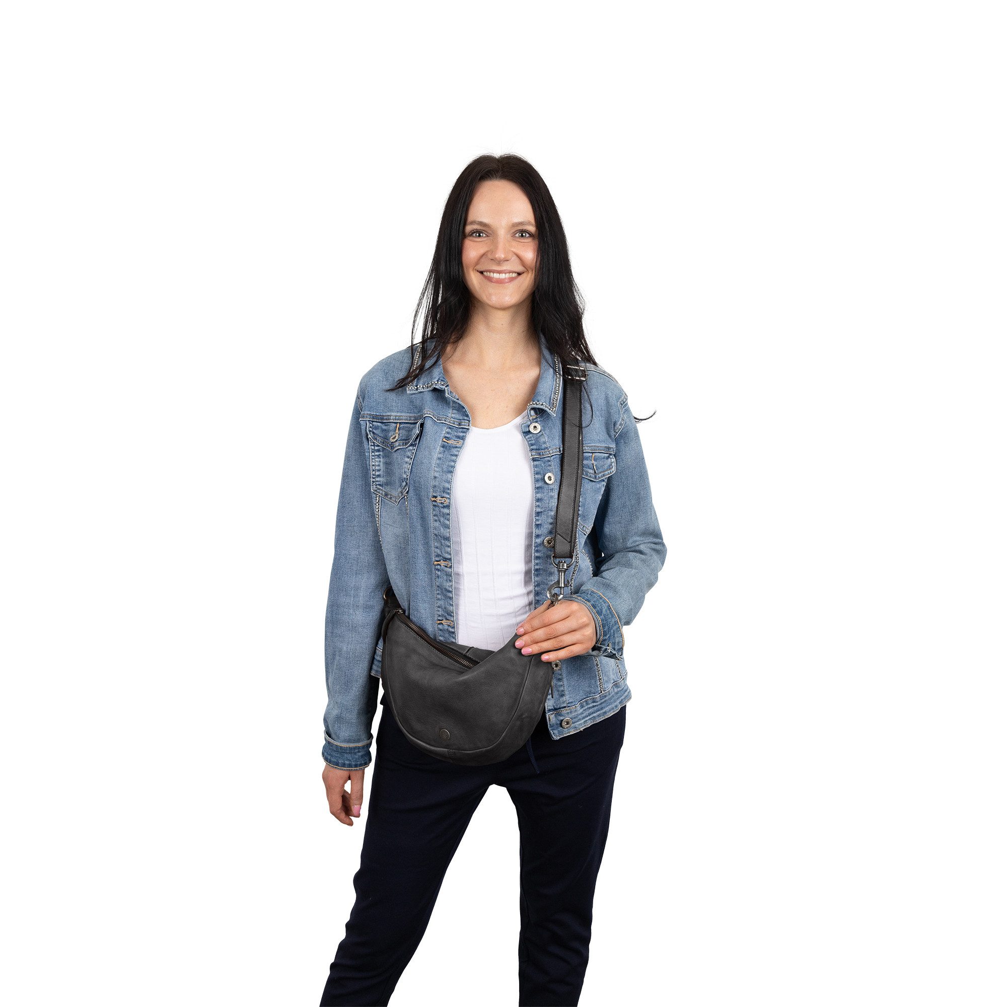 Cas8 Umhängetasche in halbmondform - Moonbag für Damen aus premium Leder