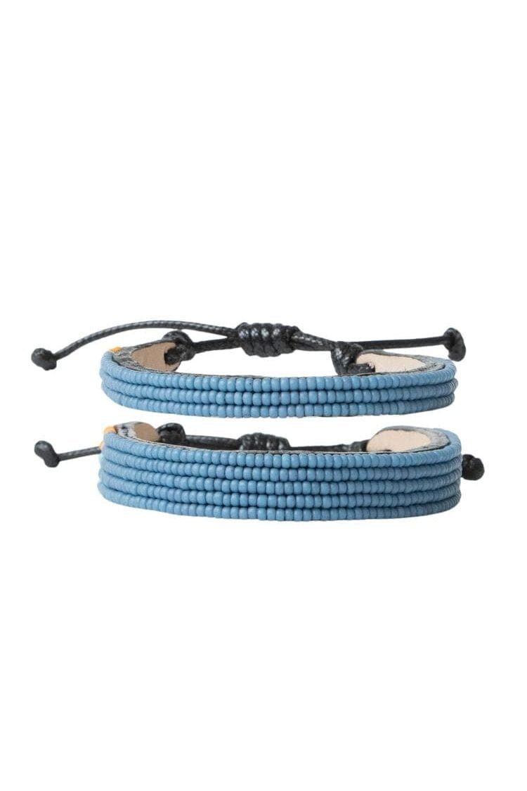 Ubuntu Life Perlenarmband Massai - Aegean Blau - S/M, Handgefertigt · Leder & Glasperlen · Unikat