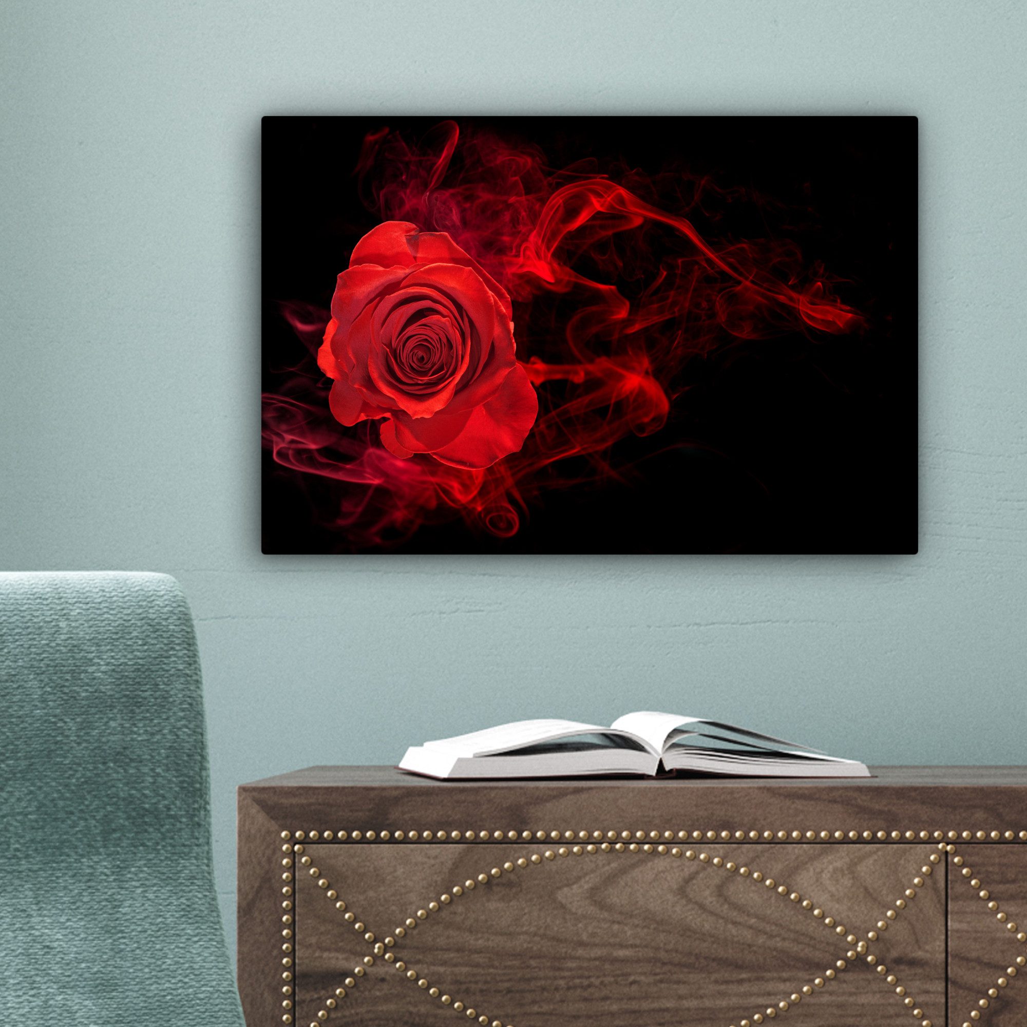 OneMillionCanvasses® Leinwandbild Rosen - Rot - Schwarz, Fotodruck (1 St), Leinwand Bilder Klein, Wand Dekoration Aesthetic 30x20 cm – Bild 3 von 5