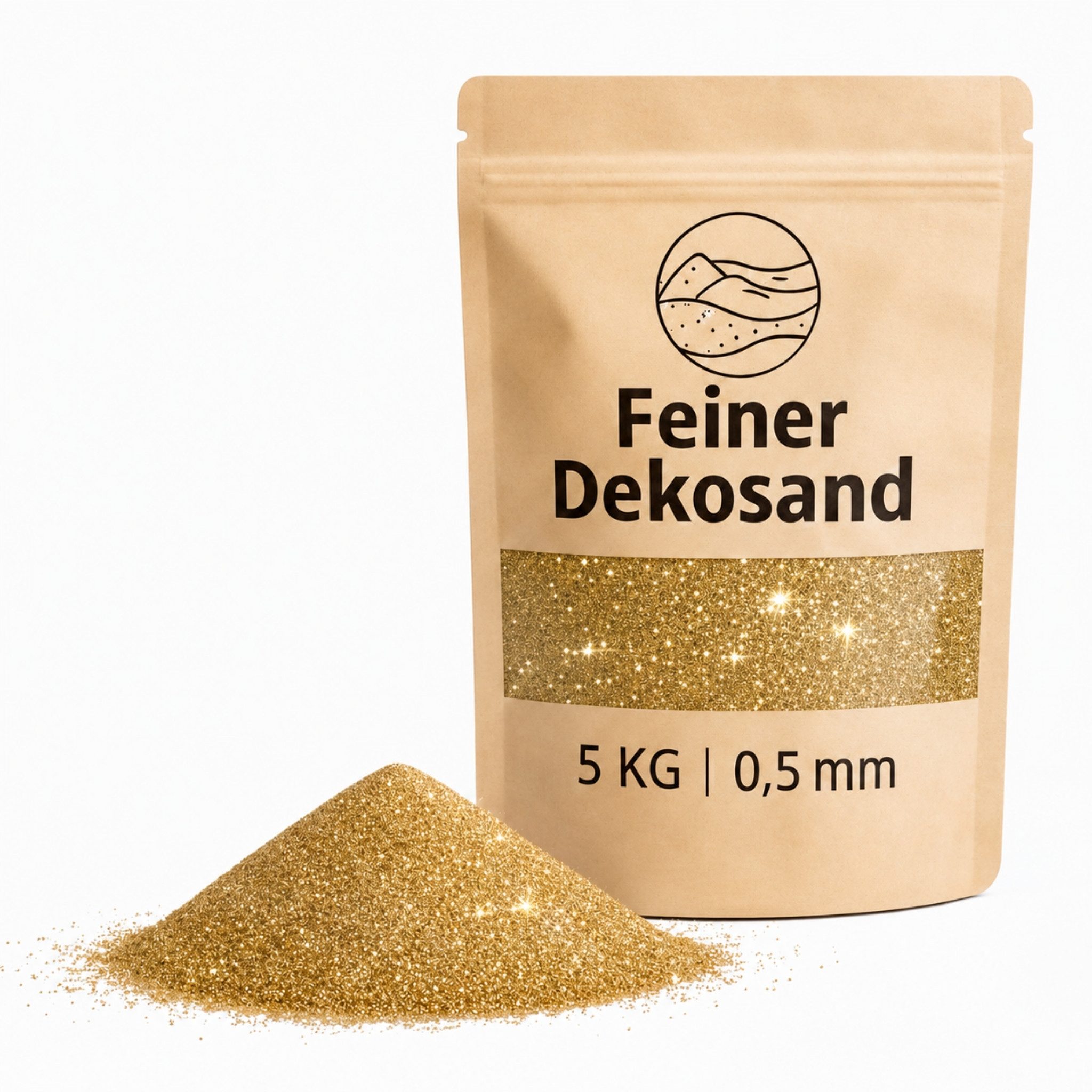 matches21 HOME & HOBBY Dekosand Deko-Sand gold 5 kg für Vasen, Gläser & Streudeko (1-St), Bunter Farbsand als feiner Deko- & Bastelsand
