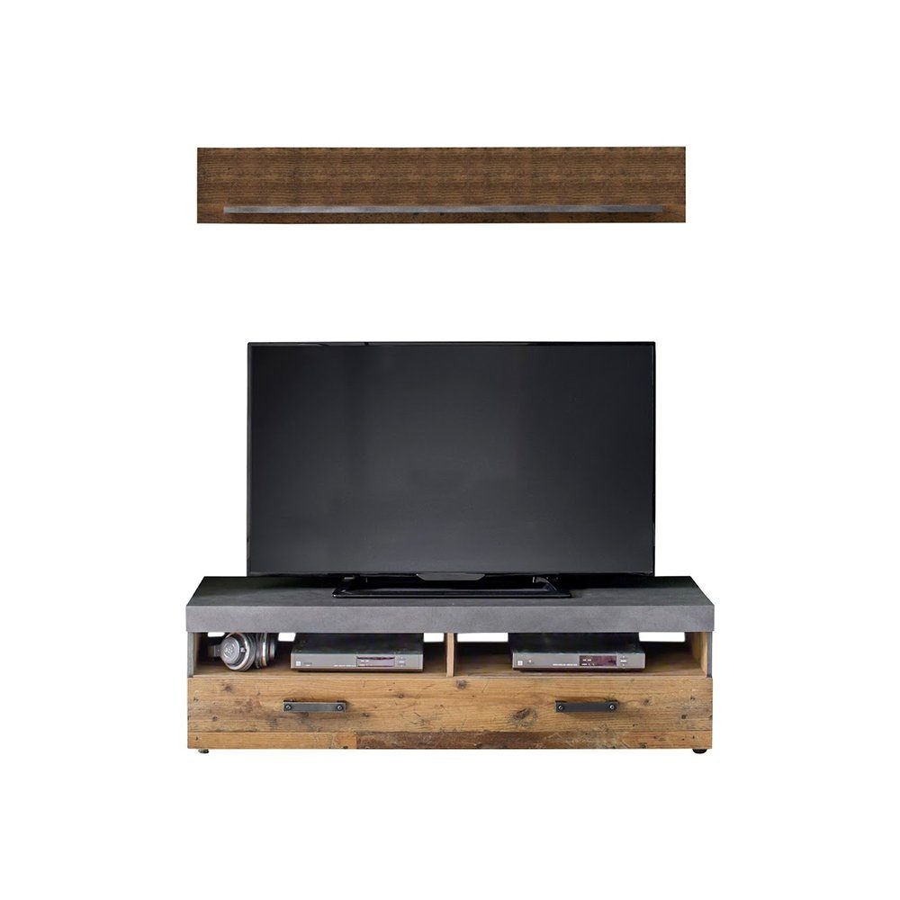 trendteam Wohnzimmer-Set, Wohnwand TV-Lowboard und Wandboard Old Wood und G günstig online kaufen