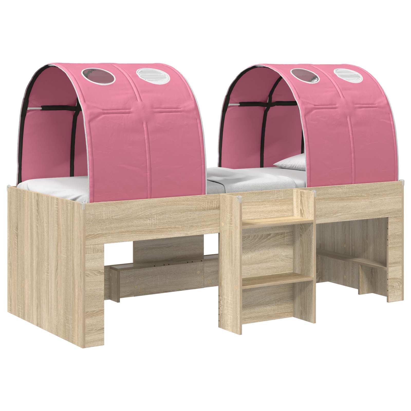 vidaXL Kinderbett 90 x 200 cm Hochbett für Kinder mit Tunnel Sonoma Eiche und Pink