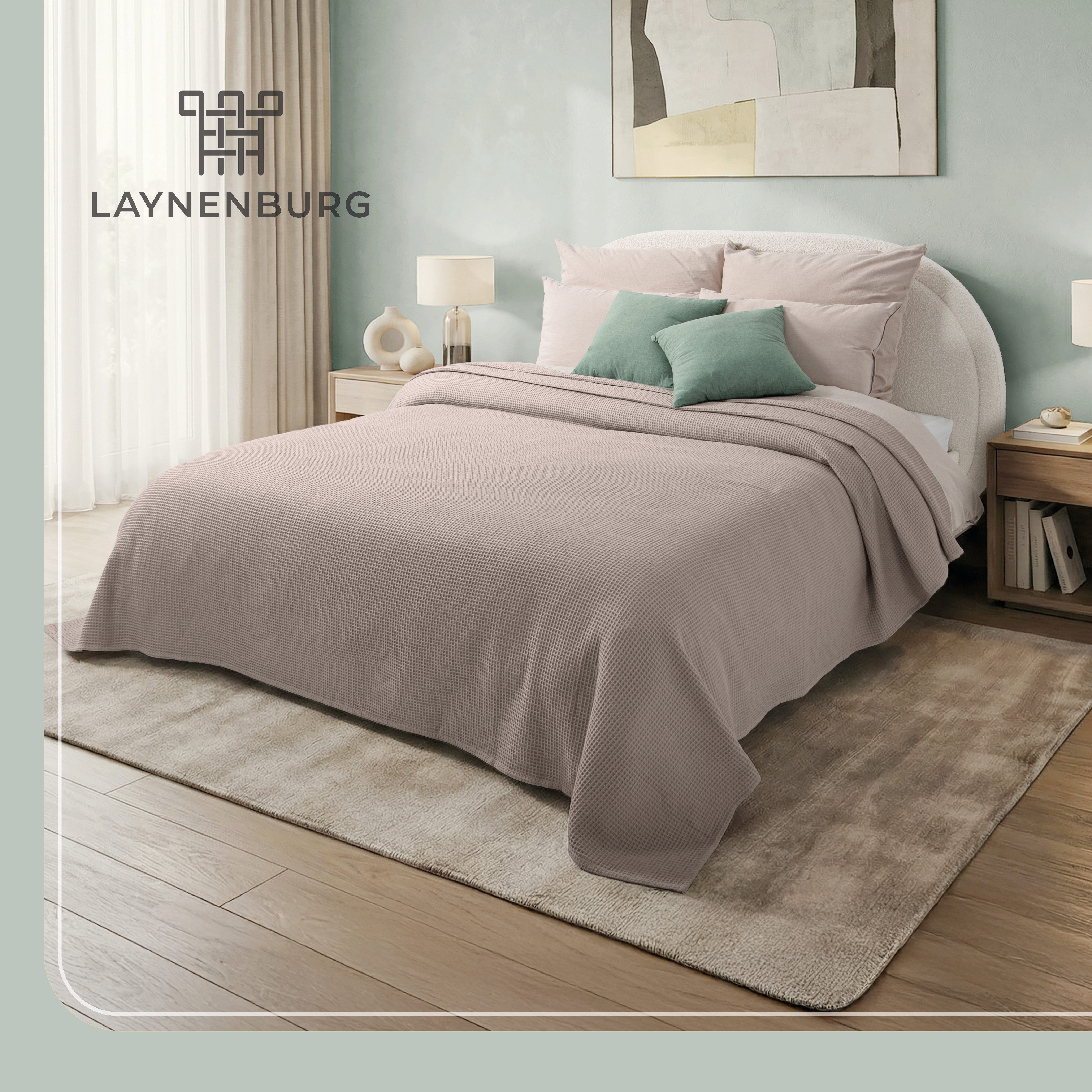 Laynenburg Tagesdecke Waffelpique aus 100% Baumwolle – Baumwolldecke, Kuscheldecke, Wohndecke als Sommerdecke, Bett-Überwurf, Couch-Überwurf, Sofa-Decke