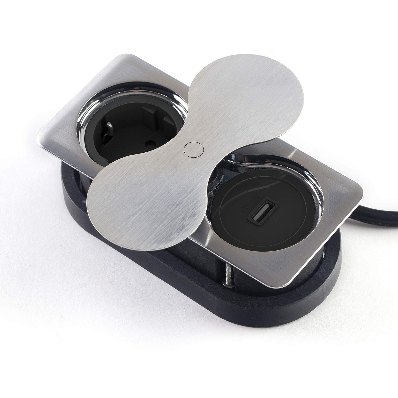 SO-TECH® Doppel Einbausteckdose eckig mit 2x Schuko o. 1x USB/1x Schu Einbau-Tischsteckdose, mit 2x Schuko- oder 1x USB/1x Schuko-Steckdose