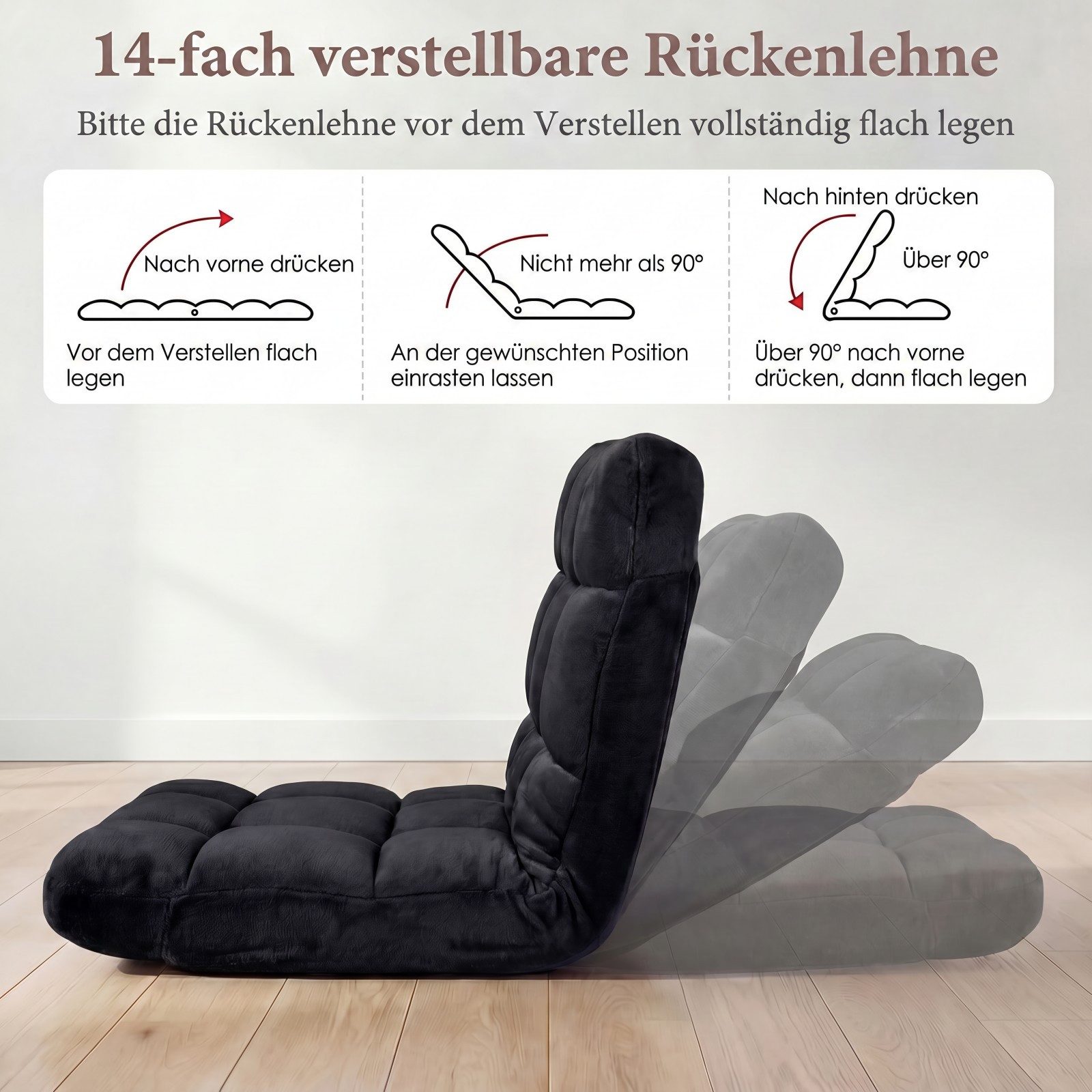 COSTWAY Relaxsessel Bodenstuhl mit verstellbarer Rückenlehne, faltbar gepolstert – Bild 2 von 5
