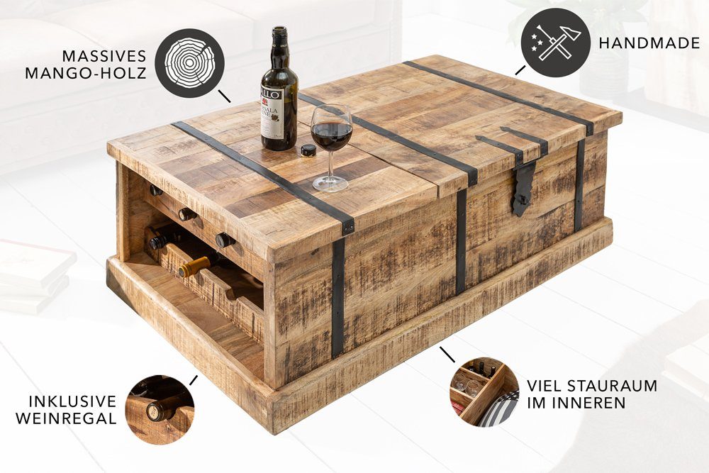 riess-ambiente Couchtisch BODEGA 100cm natur (Einzelartikel, 1-St), Wohnzimmer · Massivholz · eckig · Truhe · Hausbar · mit Stauraum