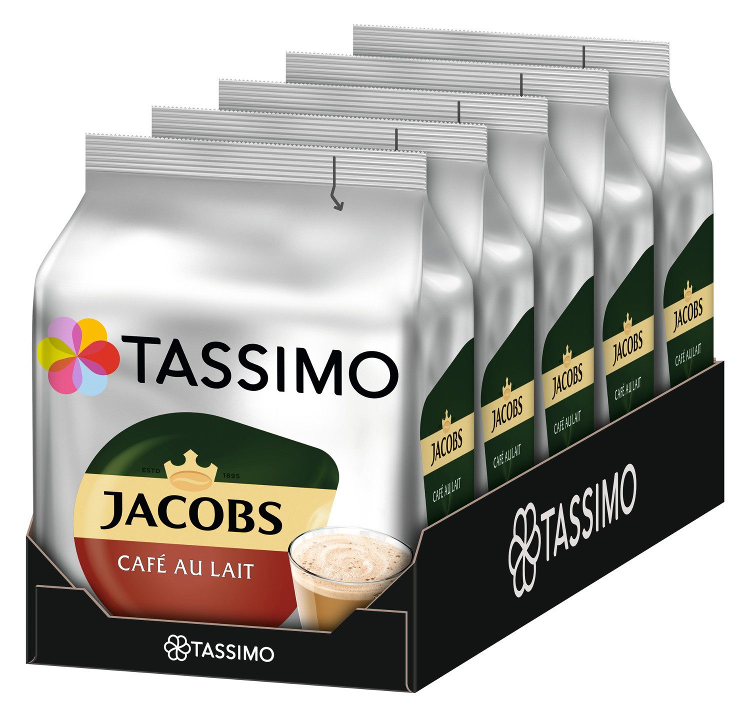 TASSIMO Kaffee Kapseln Jacobs Café Au Lait T Discs 5 x 16 Getränke, (Packung, 5er Pack)