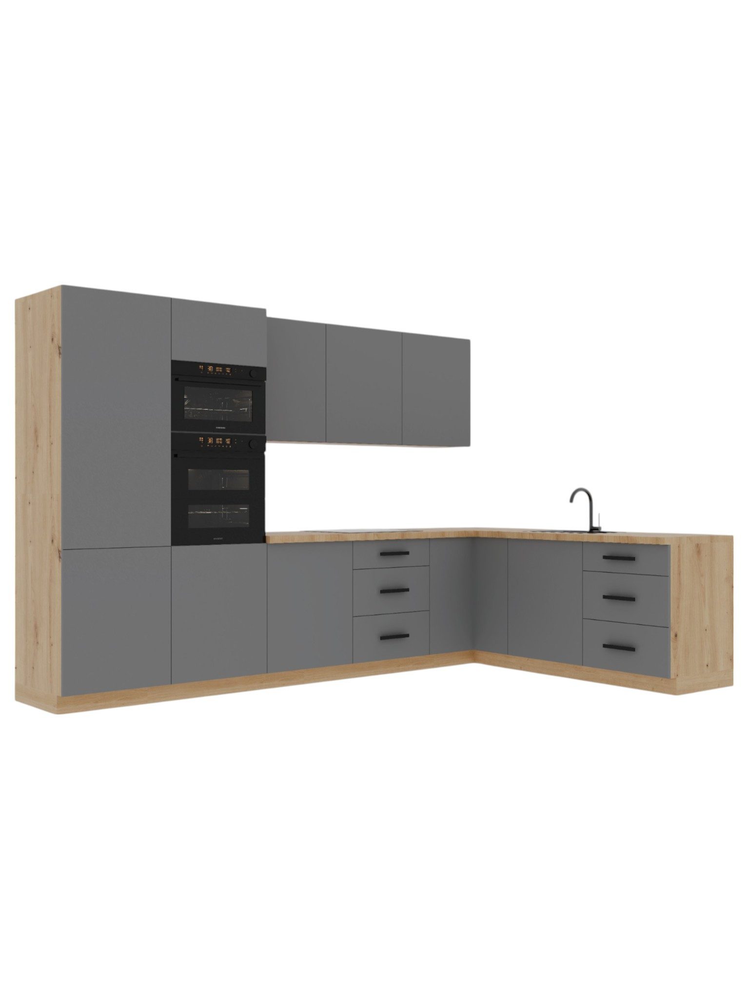 ROYAL24_MARKT Winkelküche K100-G330 - Langen - mit System – durchdacht geplant, (Komplett Set), Premium - Modern - Exzellent.