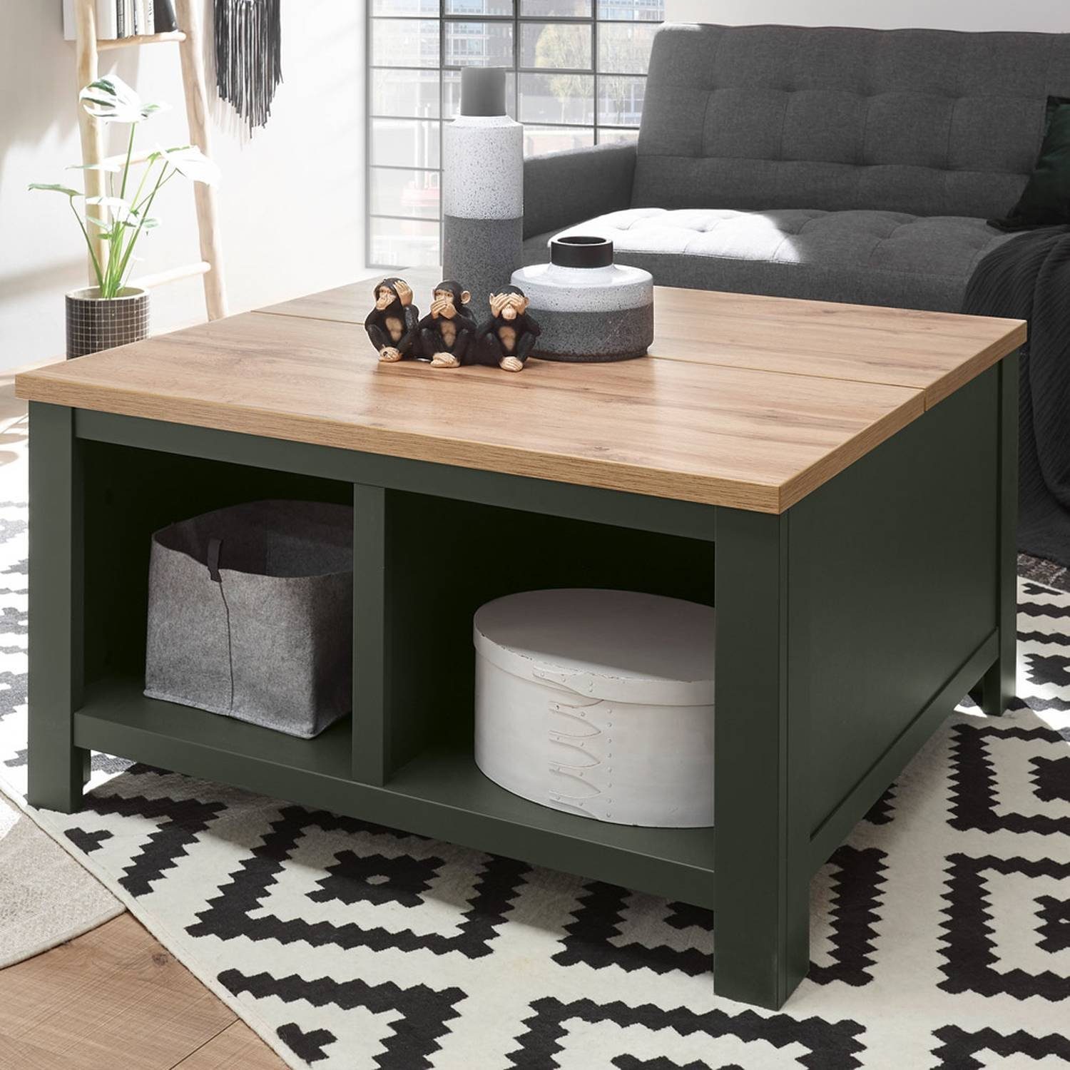 Lomadox Couchtisch »CINCINNATI-61«, Landhaus mit Klappe in grün mit