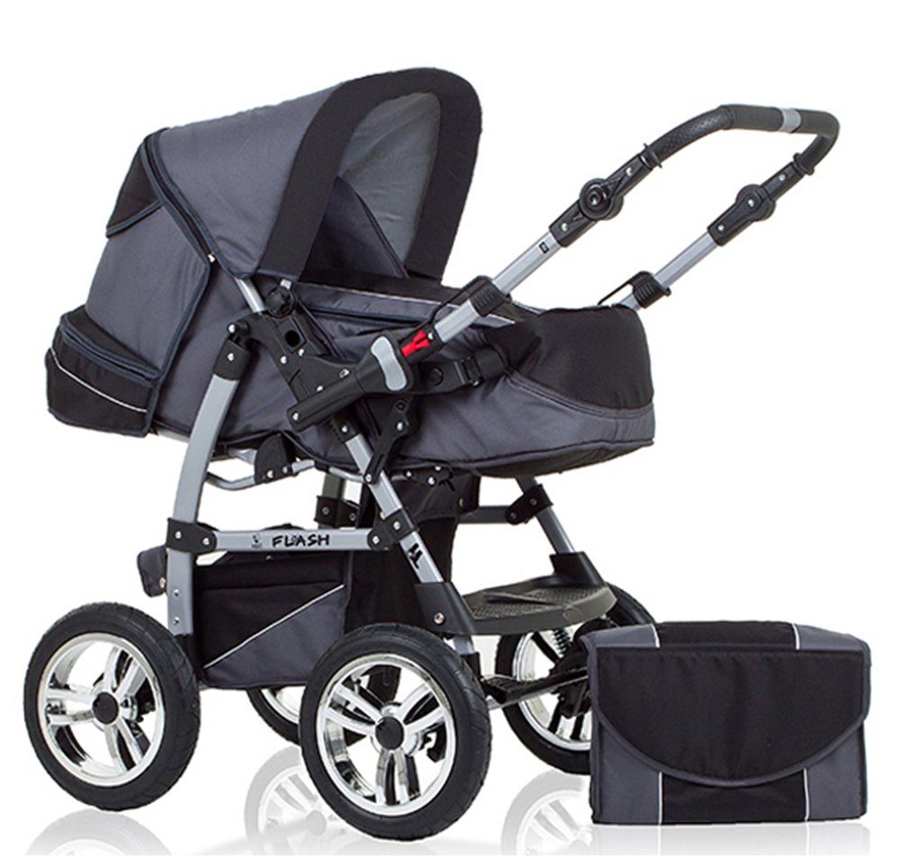 babies-on-wheels Kombi-Kinderwagen 2 in 1 Kinderwagen-Set Flash - 14 Teile - in 18 Farben Grau-Schwarz