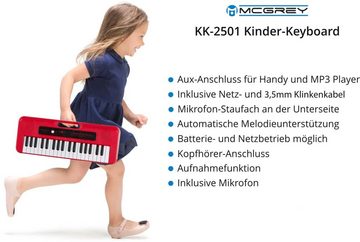 McGrey Spielzeug-Musikinstrument KK-2501 Kinderkeyboard Rot, mit 4 Klangfarben, 4 Begleitrhythmen - 10 Demosongs & Aufnahmefunktion