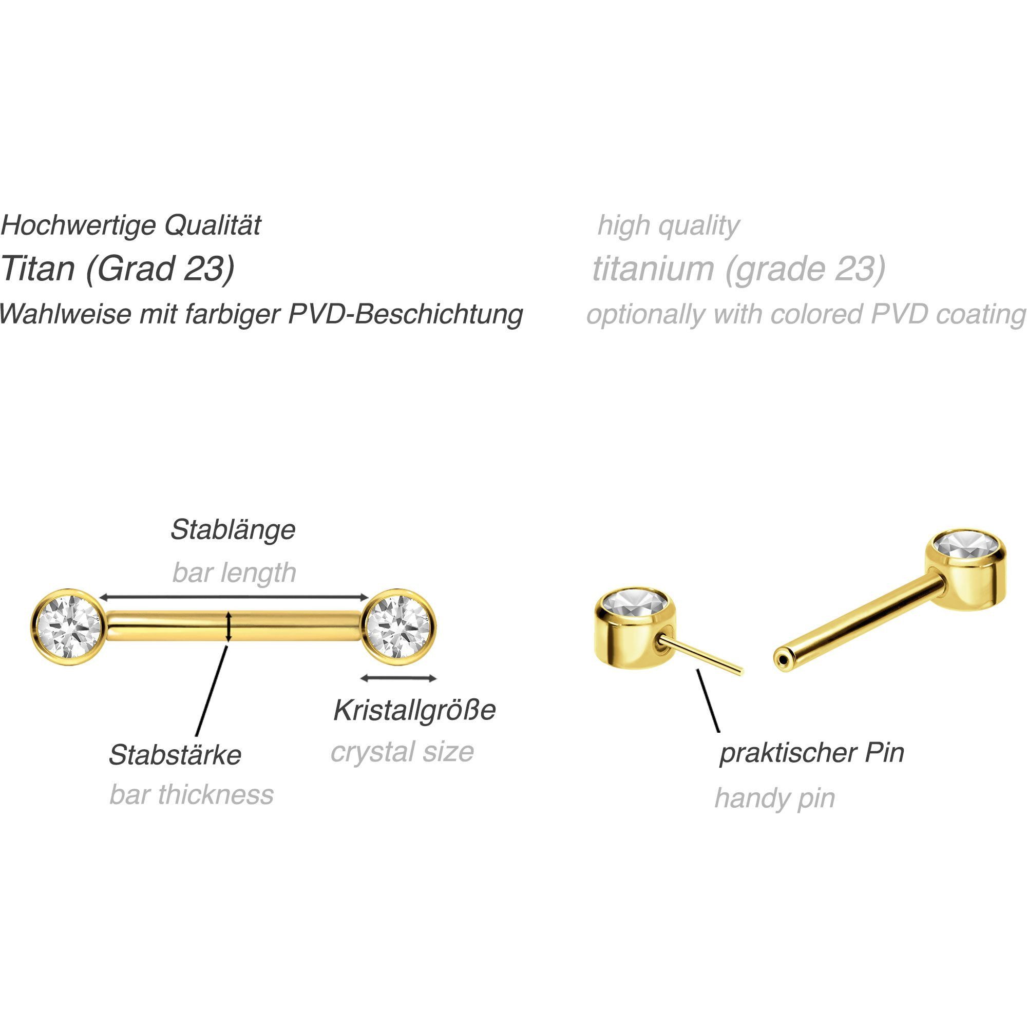 PIERCINGLINE Brustwarzenpiercing Titan Barbell mit Push Fit KRISTALL (Barbells, 1-tlg)