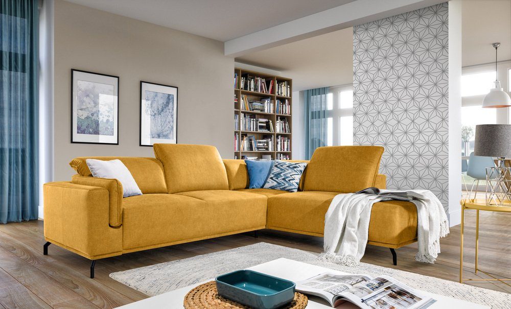 Stylefy Ecksofa Ballenger, L-Form, Eckcouch, mane links oder rechts bestellbar, frei im Raum stellbar, mit Bettfunktion und Bettkasten, Modern Design, inklusive Kopfteilverstellung