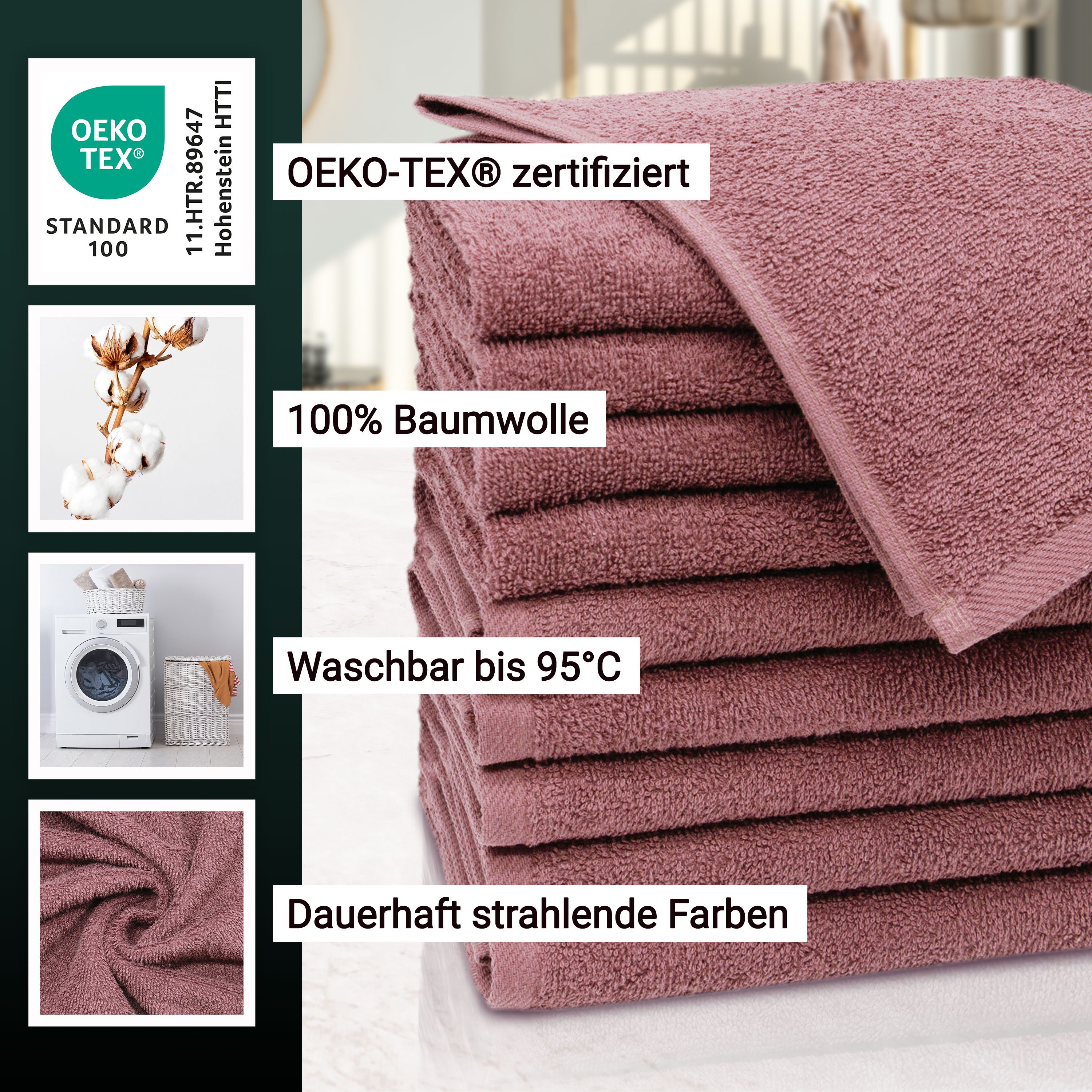 ZOLLNER Gästehandtücher, Walkfrottier (10-St), 30 x 50 cm, 100% Baumwolle, alle Farben bis 95°C waschbar
