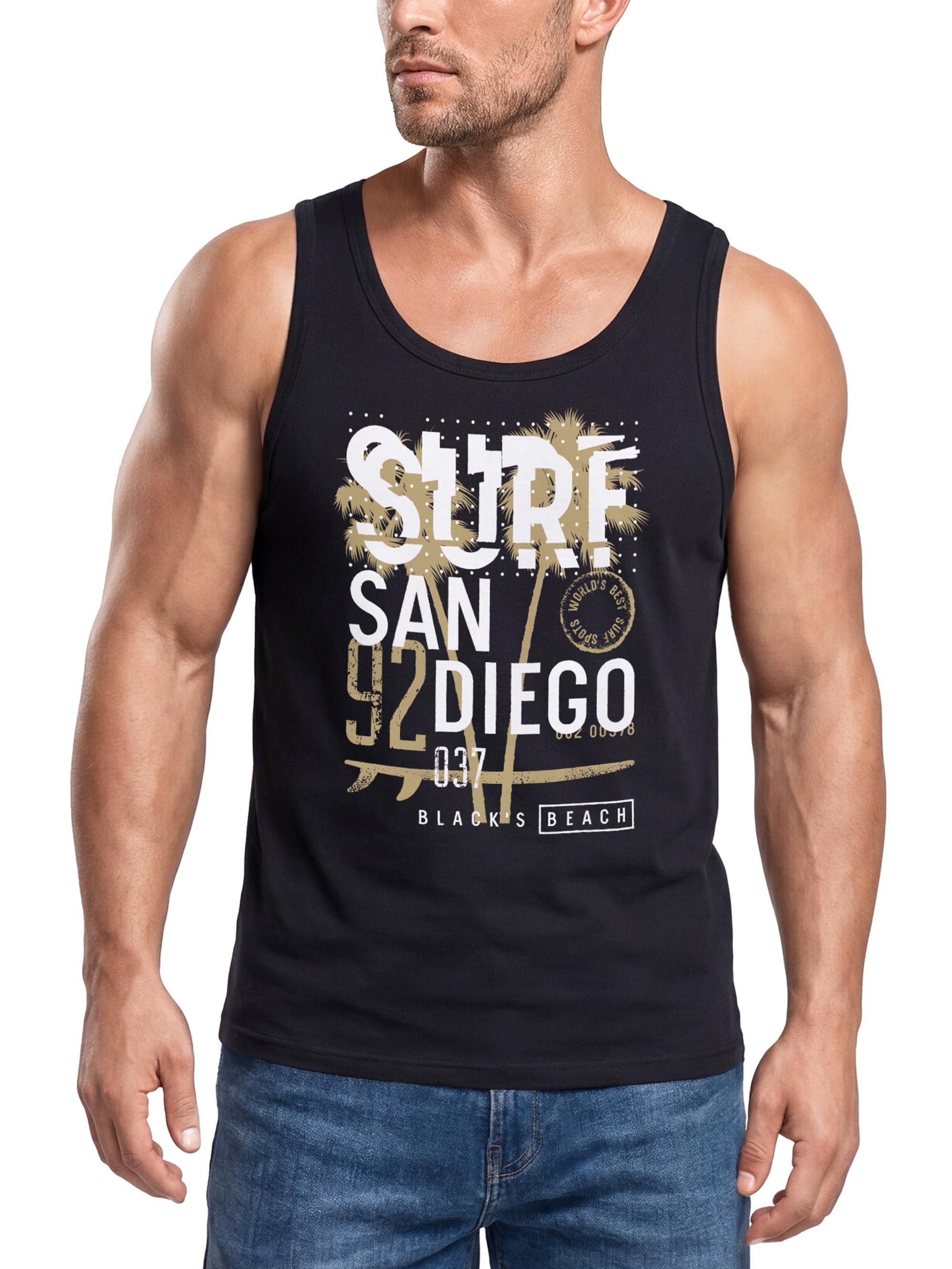 Neverless Tanktop Herren Tank-Top Surf Design San Diego Palmen Beach Strand Sommer mit Print