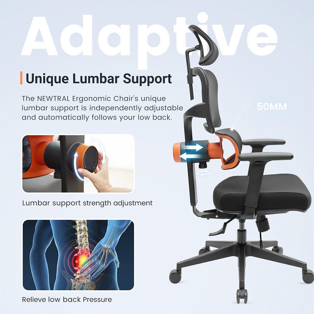 NEWTRAL Drehstuhl NT001 Ergonomischer Bürostuhl, Gaming-Stuhl, Verstellbare Rückenlehne, Armlehne, Kopfstütze