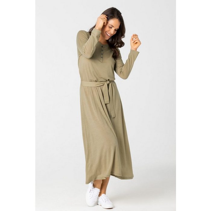 SUPER.NATURAL Sweatkleid Merino Kleid W ANTWERPEN DRESS mit Gürtel in passender Farbe feinster Merino-Materialmix