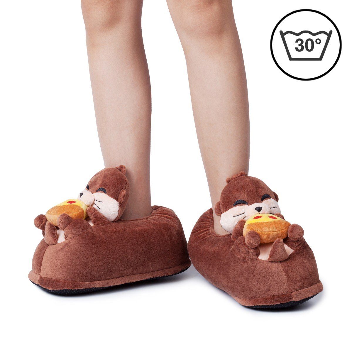 Corimori Tier Pantoffeln für Erwachsene Einheitsgröße 34-44 Plüsch Hausschuhe (Packung, Geschenk) EU Einheitsgröße 34-44, Murphy der Otter, für Kinder und Erwachsene