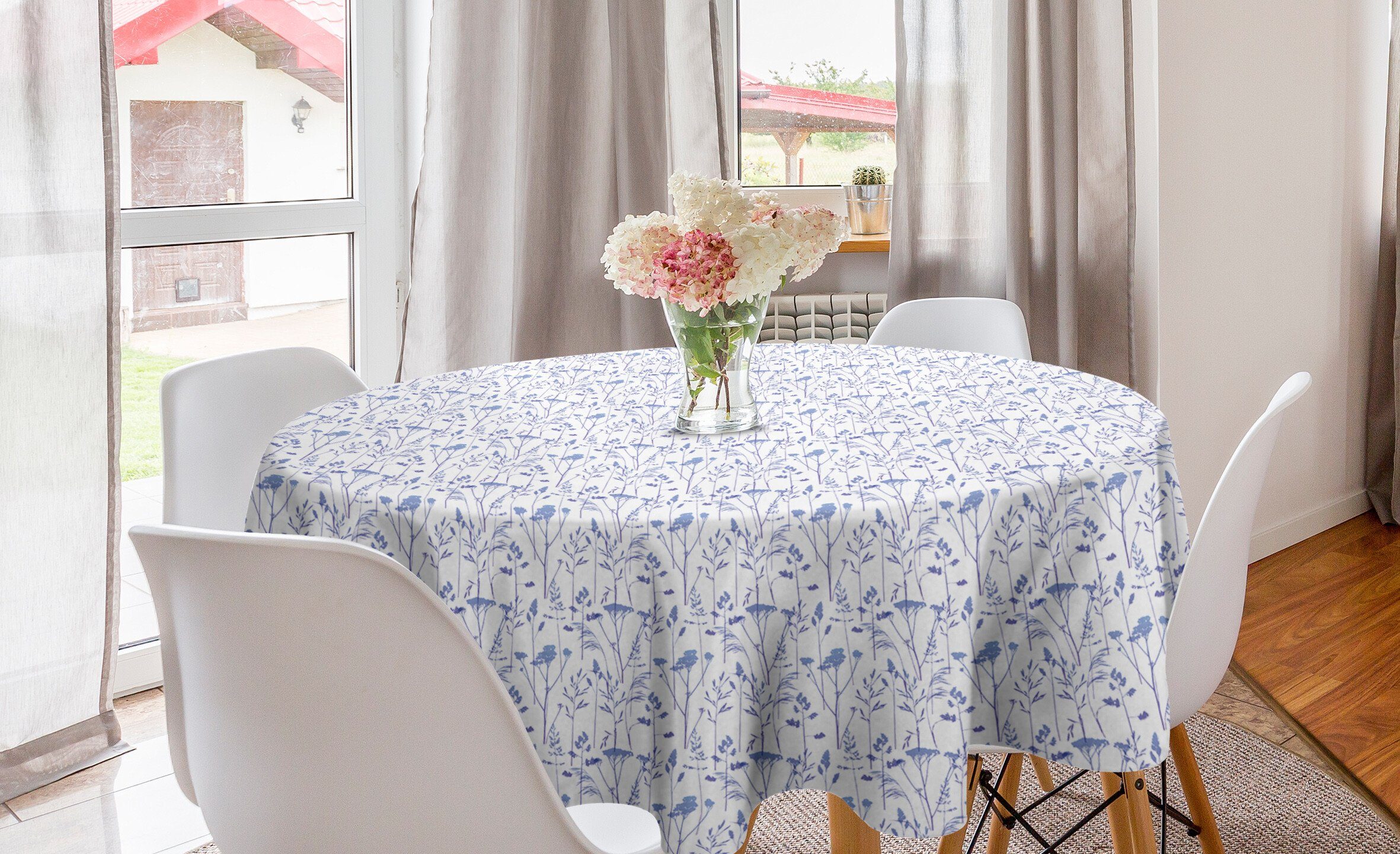 Abakuhaus Tischdecke Kreis Tischdecke Abdeckung für Esszimmer Küche Dekoration, Blumen Niederlassungen in kühlen Tönen Kunst