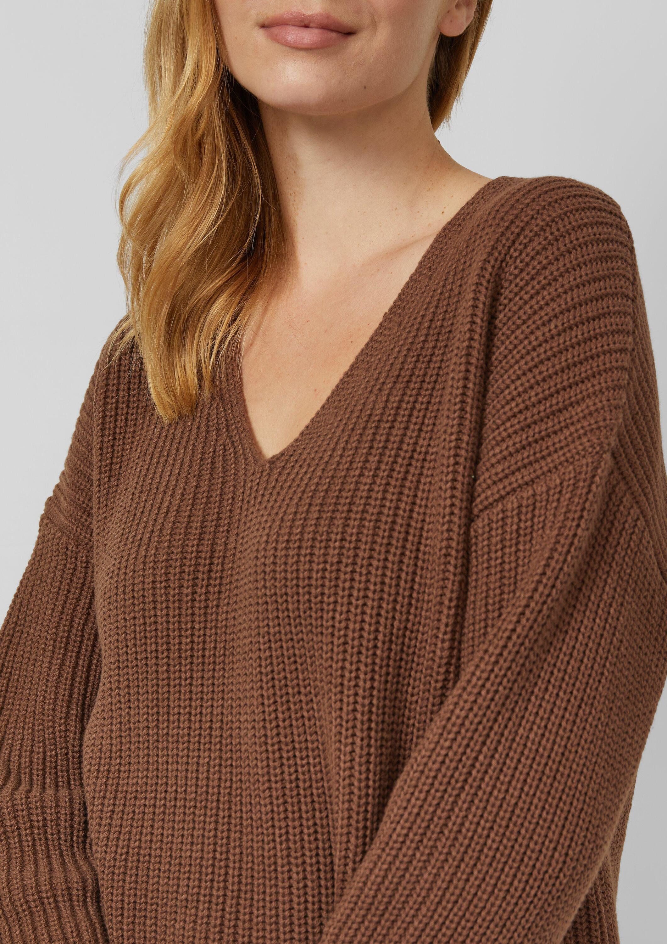 s.Oliver Longpullover Strickpullover Grobstrickpullover mit V-Ausschnitt im Relaxed Fit
