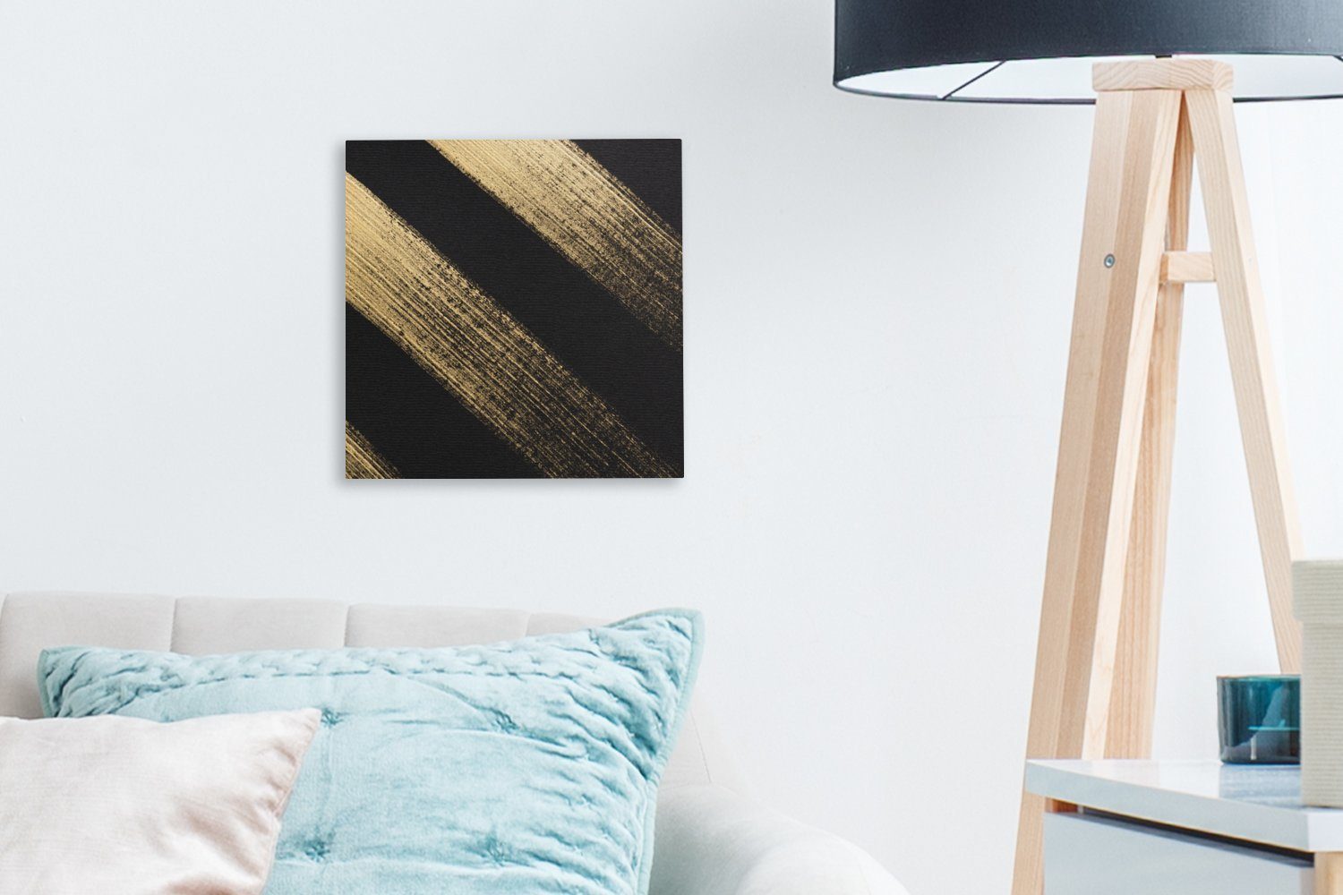 OneMillionCanvasses® Leinwandbild Goldene Farbstreifen Wohnzimmer Hintergrund, schwarzem Schlafzimmer St), auf für (1 Bilder Leinwand