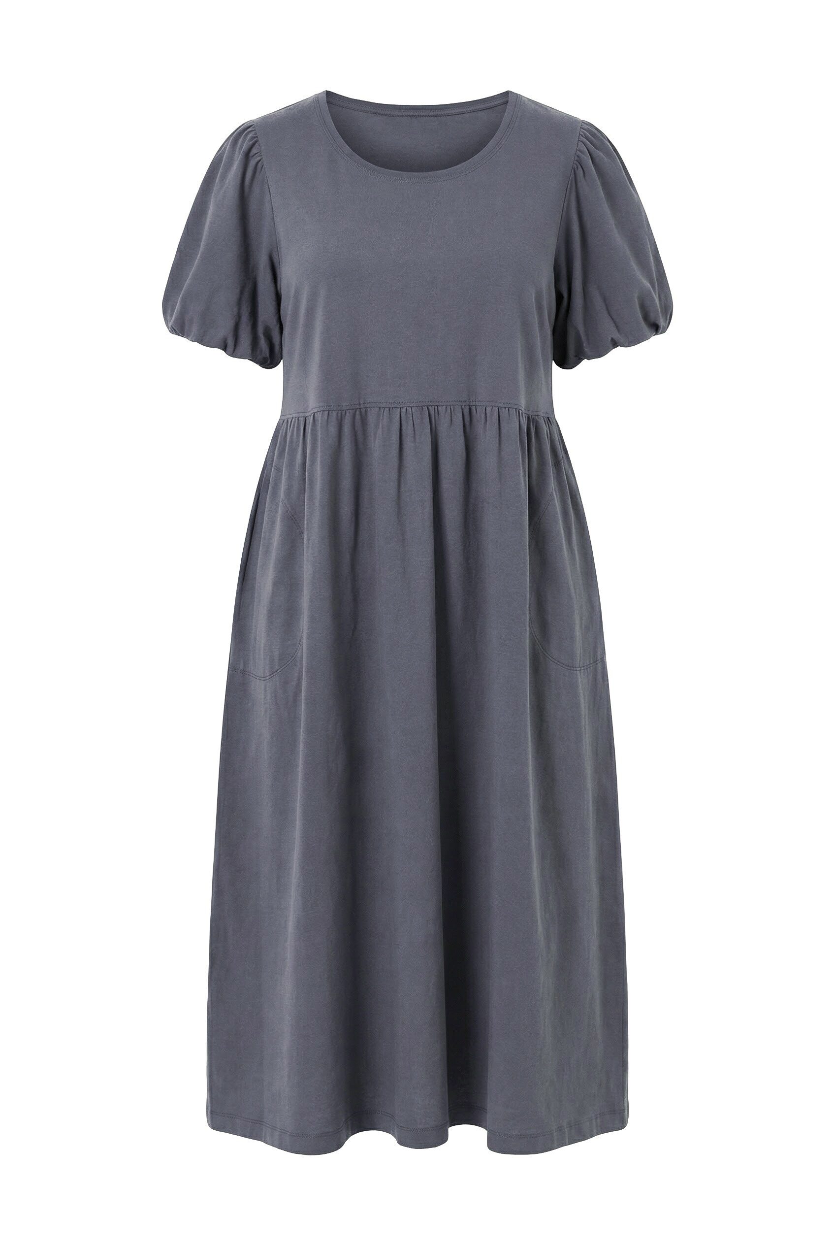 Ulla Popken Midikleid Maxikleid A-Linie Rundhals Ballon-Halbarm Taschen