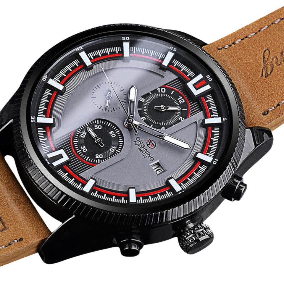 Rötting Design Automatikuhr Herrenuhr Automatikuhr graues Ziffernblatt DATUM, (inkl. Uhrenschatulle, auch zum Verschenken geeigent), Datum Wochentag Monats Anzeige