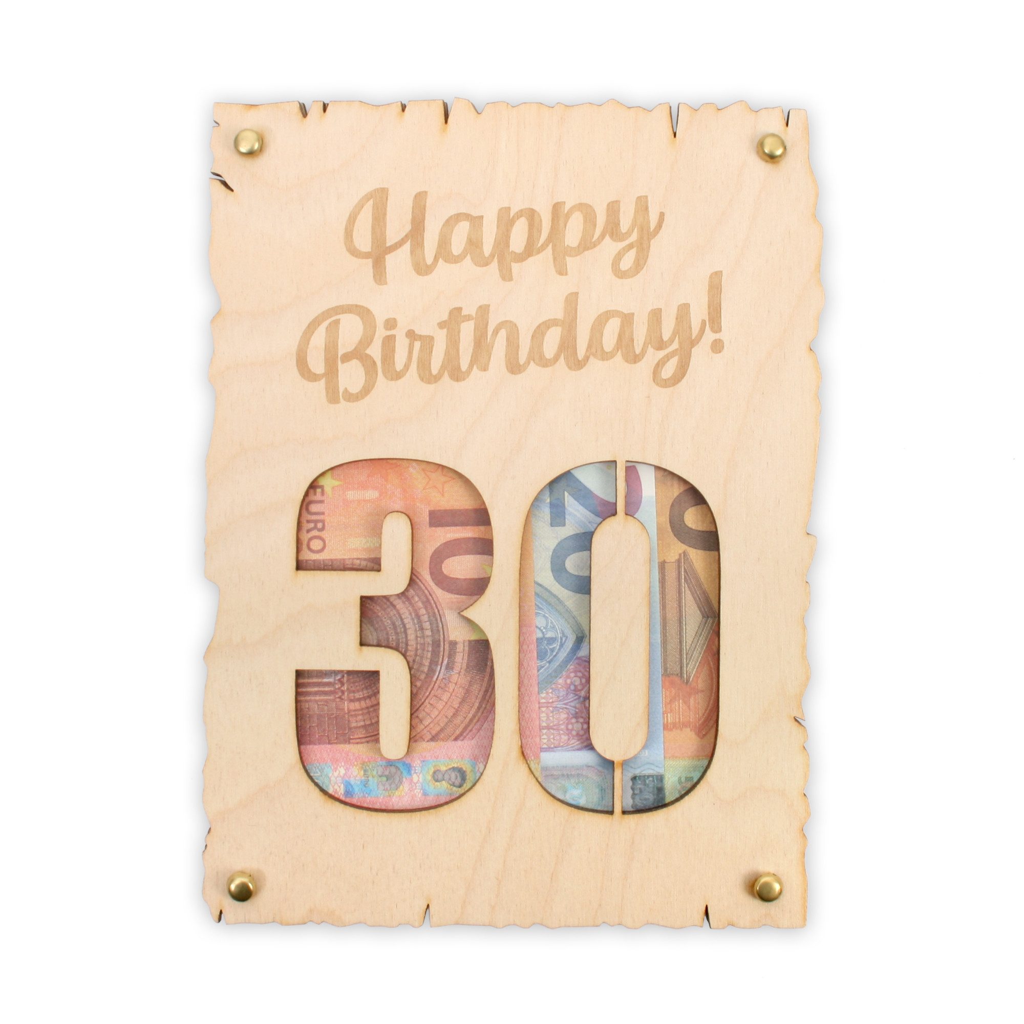 Kreative Feder Glückwunschkarte Glückwunsch-Karte zum Geburtstag - „Happy Birthday“, DIY Holzkarte für Geldgeschenke; Größe ca. 14,6 x 19,7cm