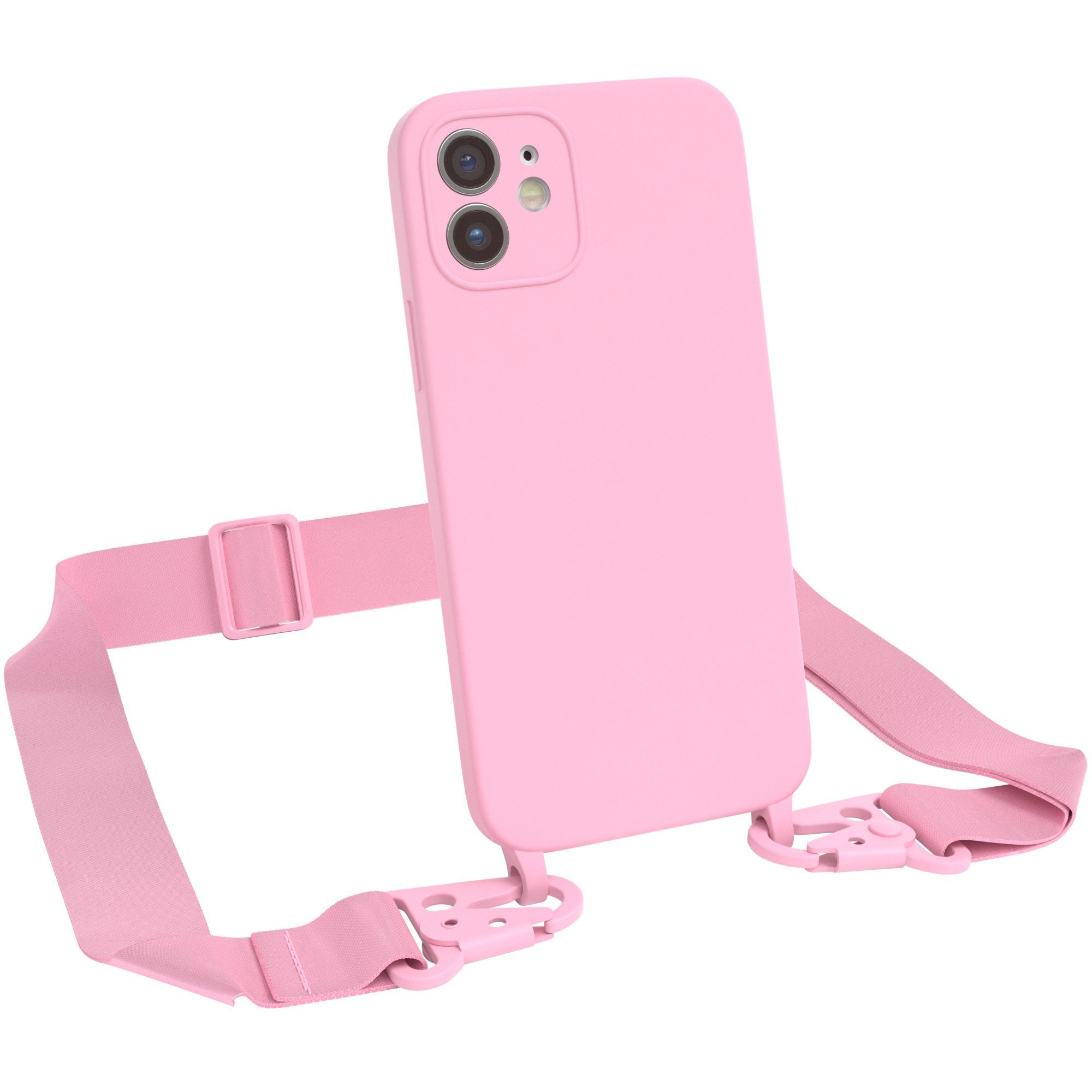 EAZY CASE Handykette Breitband Kette für Apple iPhone 12 6,1 Zoll, Handytasche Smartphonekette Karabiner Schutzhülle zum Umhängen Rosa