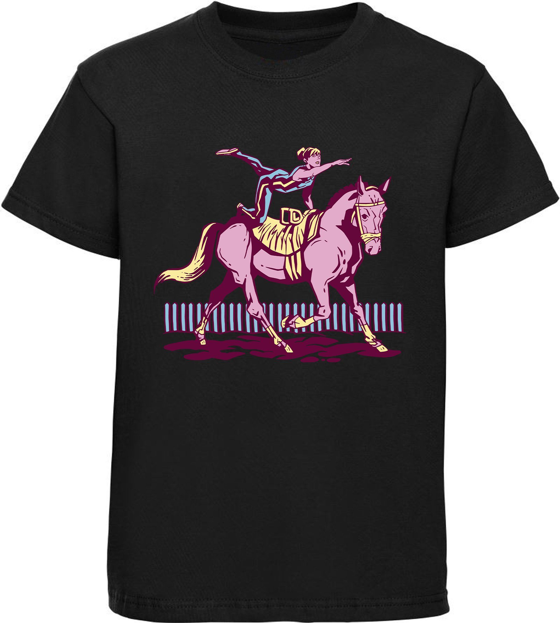 Print-Shirt bedrucktes mit schwarz Mädchen Turnerin mit T-Shirt Pferd Baumwollshirt i171 MyDesign24 - Aufdruck,