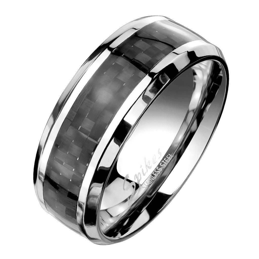 Taffstyle Fingerring Ring Silber schwarzes Carbon günstig online kaufen