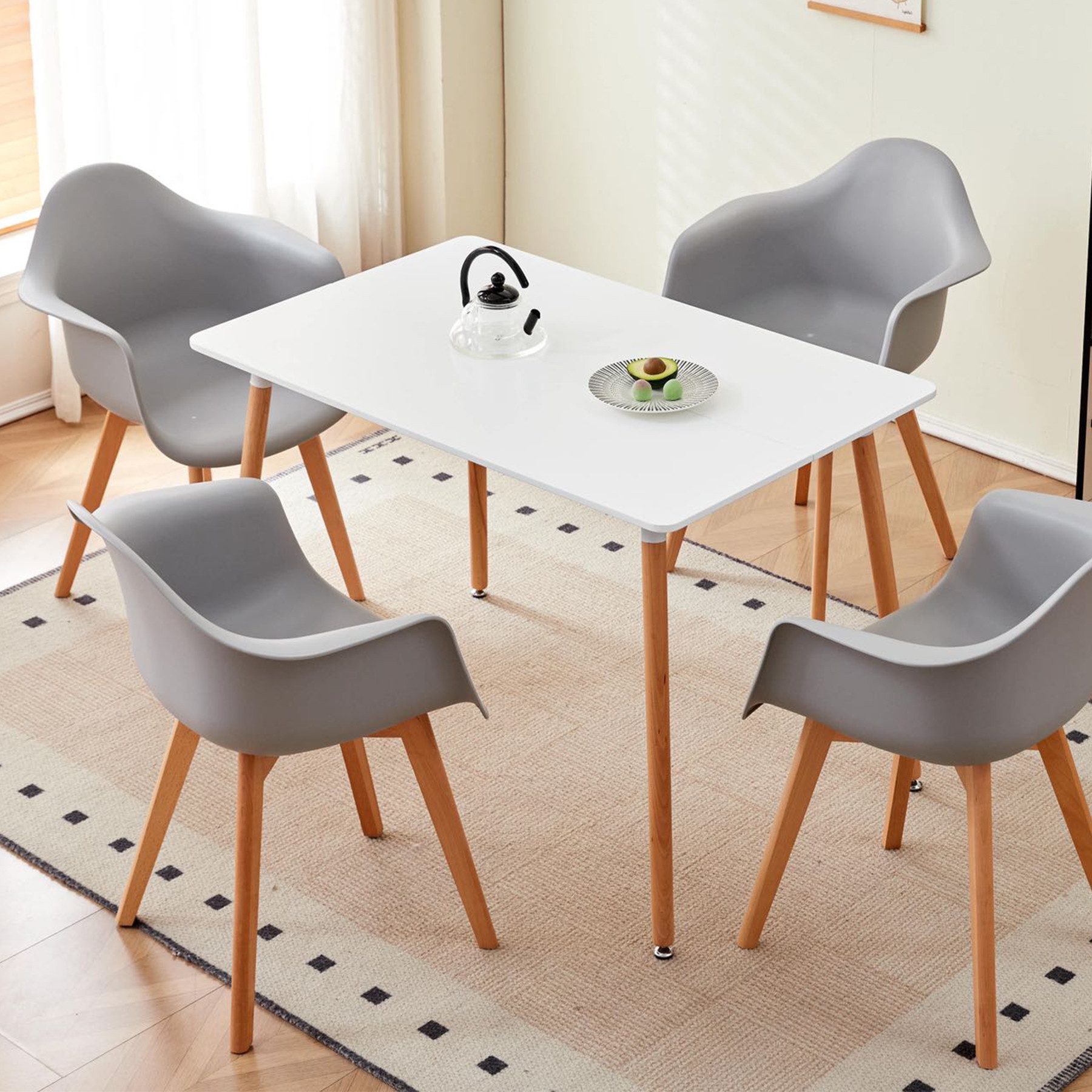 GrandCA HOME Esszimmerstuhl 2er Esszimmerstuhl, Sessel im skandinavischen Stil, Kunststoffstuhl (2 St), mit Holzbeinen, Grau