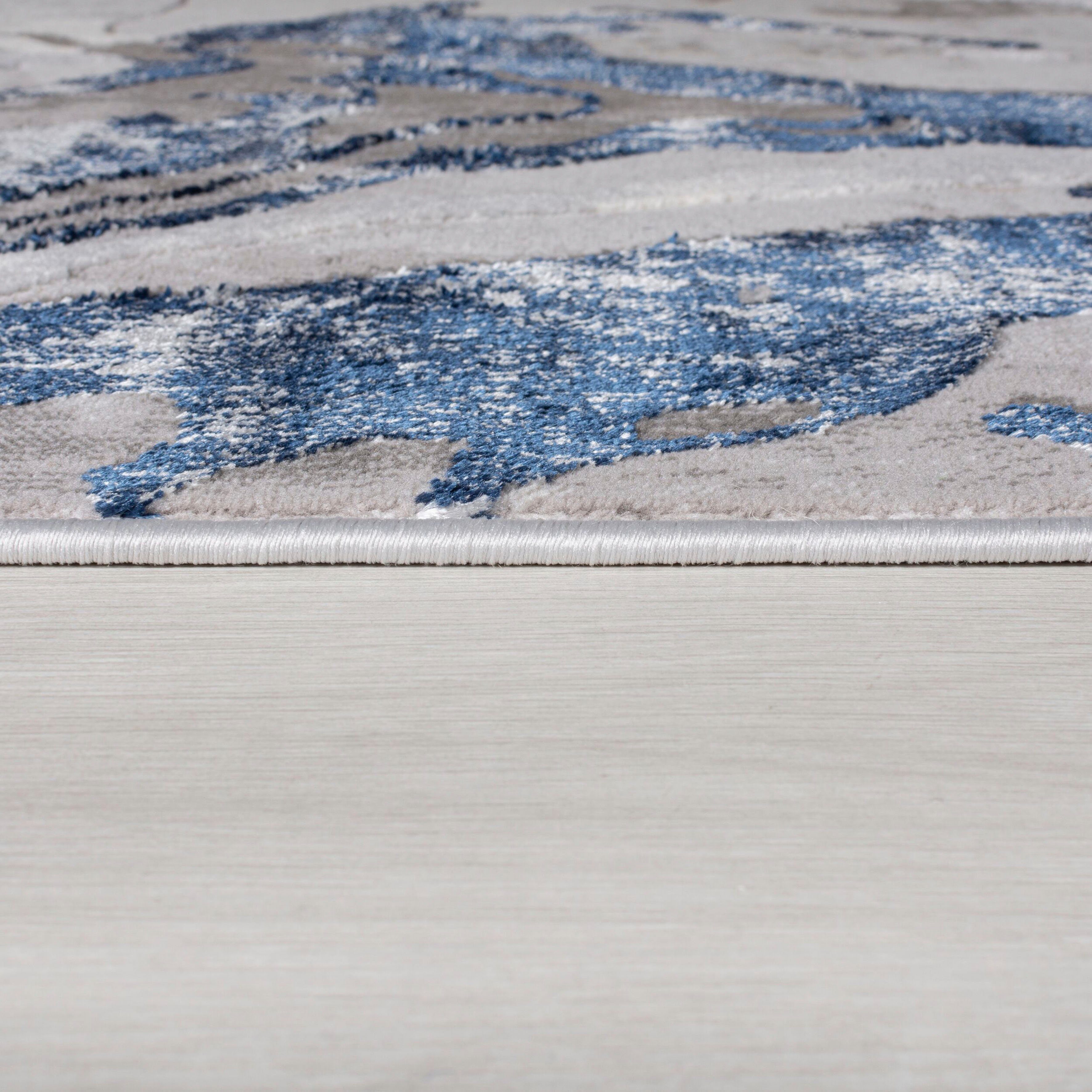 dezenter modernes FLAIR 12 mm, Glanz, Höhe: Marmor-Design navy RUGS, Marbled, rechteckig, mehrfarbig, Teppich