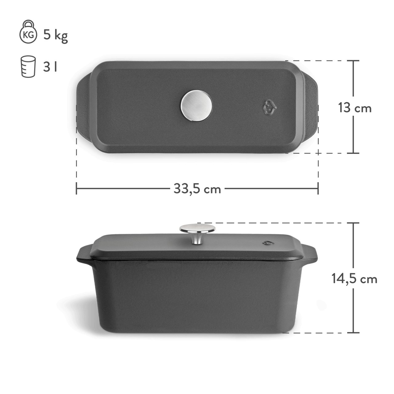 Springlane Kastenform Gusseisen mit Deckel, emailliert, in verschiedenen Farben, (1-tlg), Optimale Hitzeverteilung, robuster Gusseisen-Deckel, bis 250 °C
