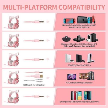Somikon Gaming headsets Gaming-Headset (Einziehbares Rauschunterdrückungsmikrofon für klare Kommunikation während des Spiels , "Stylische Gaming-Kopfhörer mit Mikrofon für Gamer in Pink)