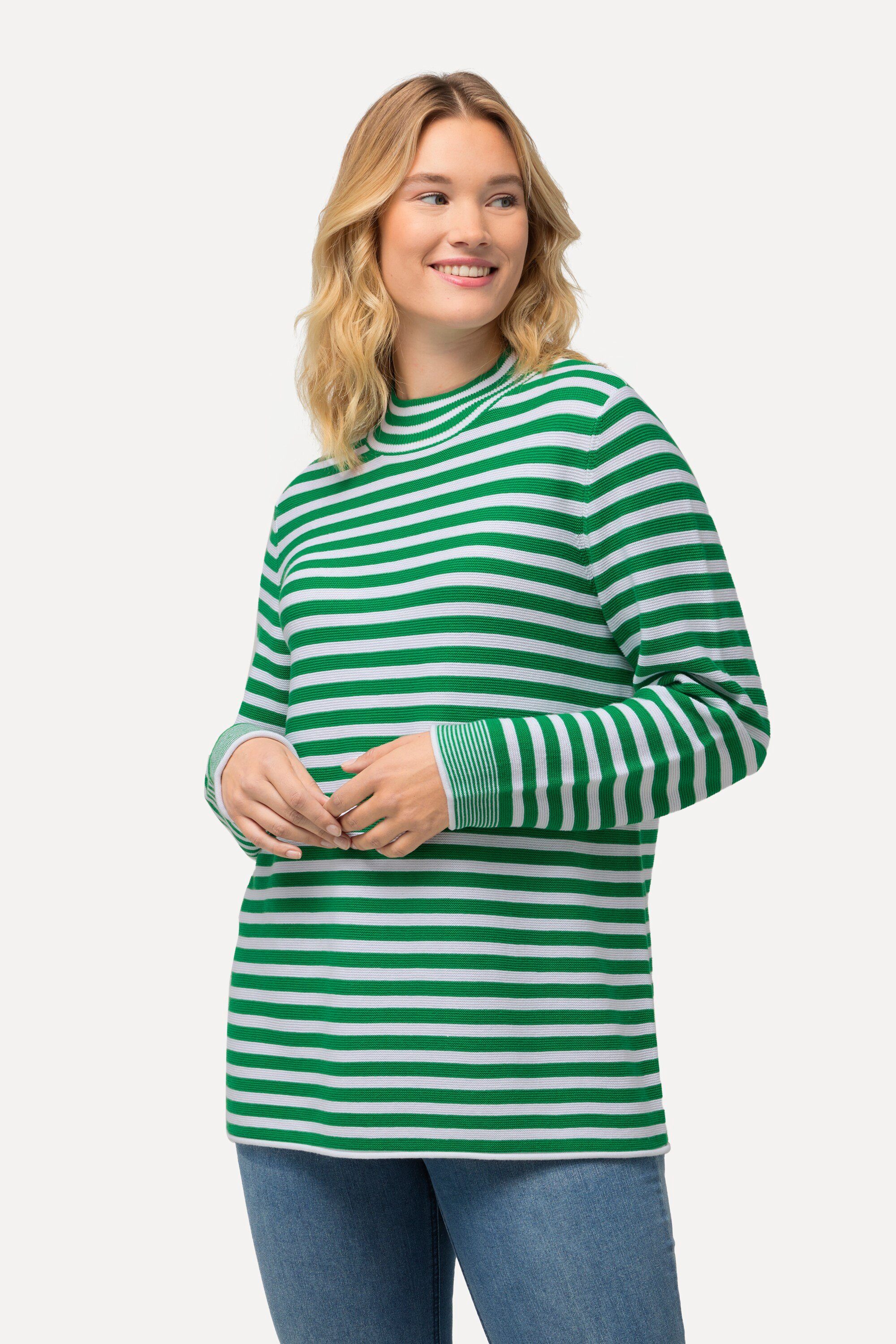 Strickpullover Pullover Ringel Rollkanten Stehkragen Langarm