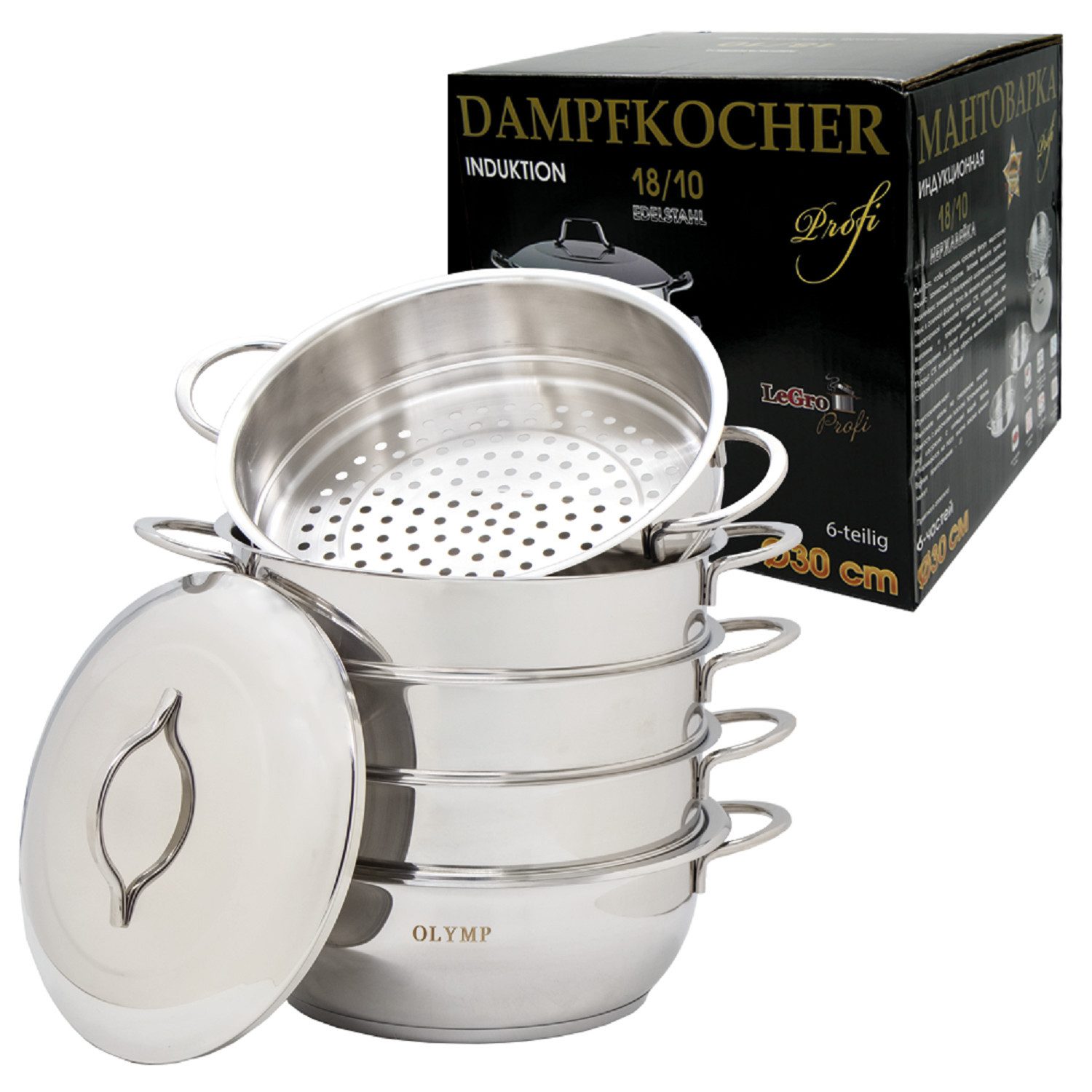 Olymp Handels GmbH Dampfgartopf Mantowarka Dampfkocher Ø30 cm Dampfgarer 6 Tlg Induktion – Bild 2 von 2