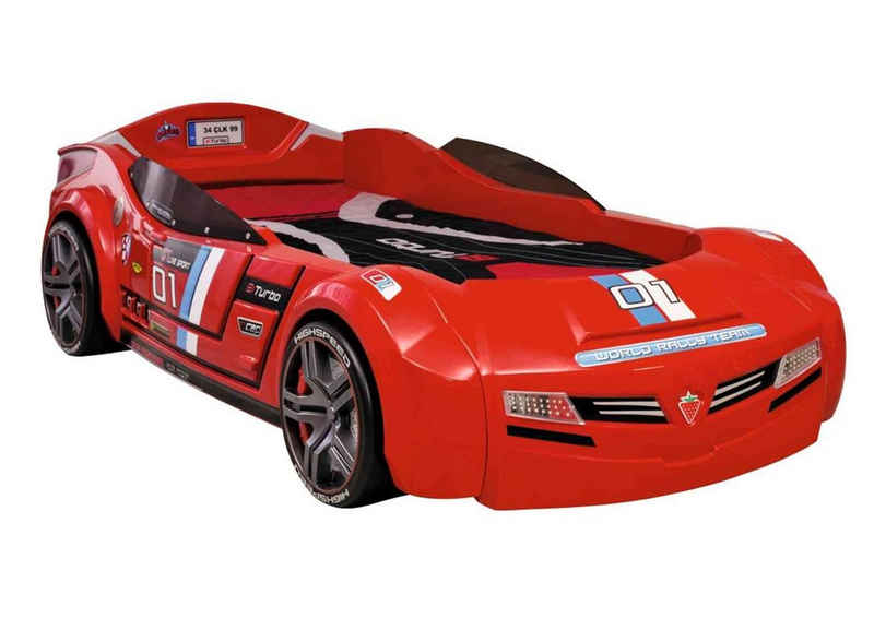 Cilek Autobett Champ, Model High Speed, Liegefläche 90 x 195cm, Front mit Scheinwerfer- und Kühlerimitaten, LED-Scheinwerfer, Soundfähig