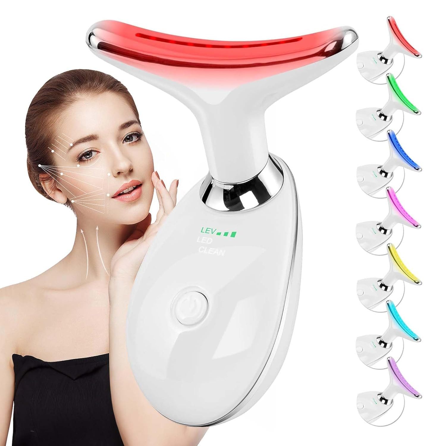 ANYSUN Gesichtsmassagegerät 7 Farben LED Licht EMS Gua Sha Elektrisch, Elektrisches Massagegerät, 3 Modi,45℃ V, Gegen Falten Doppelkinn Entferner mit Gesichtsmassage, für Damen Herren V Shape Face Gerät gerät für Hautstraffung & Lifting