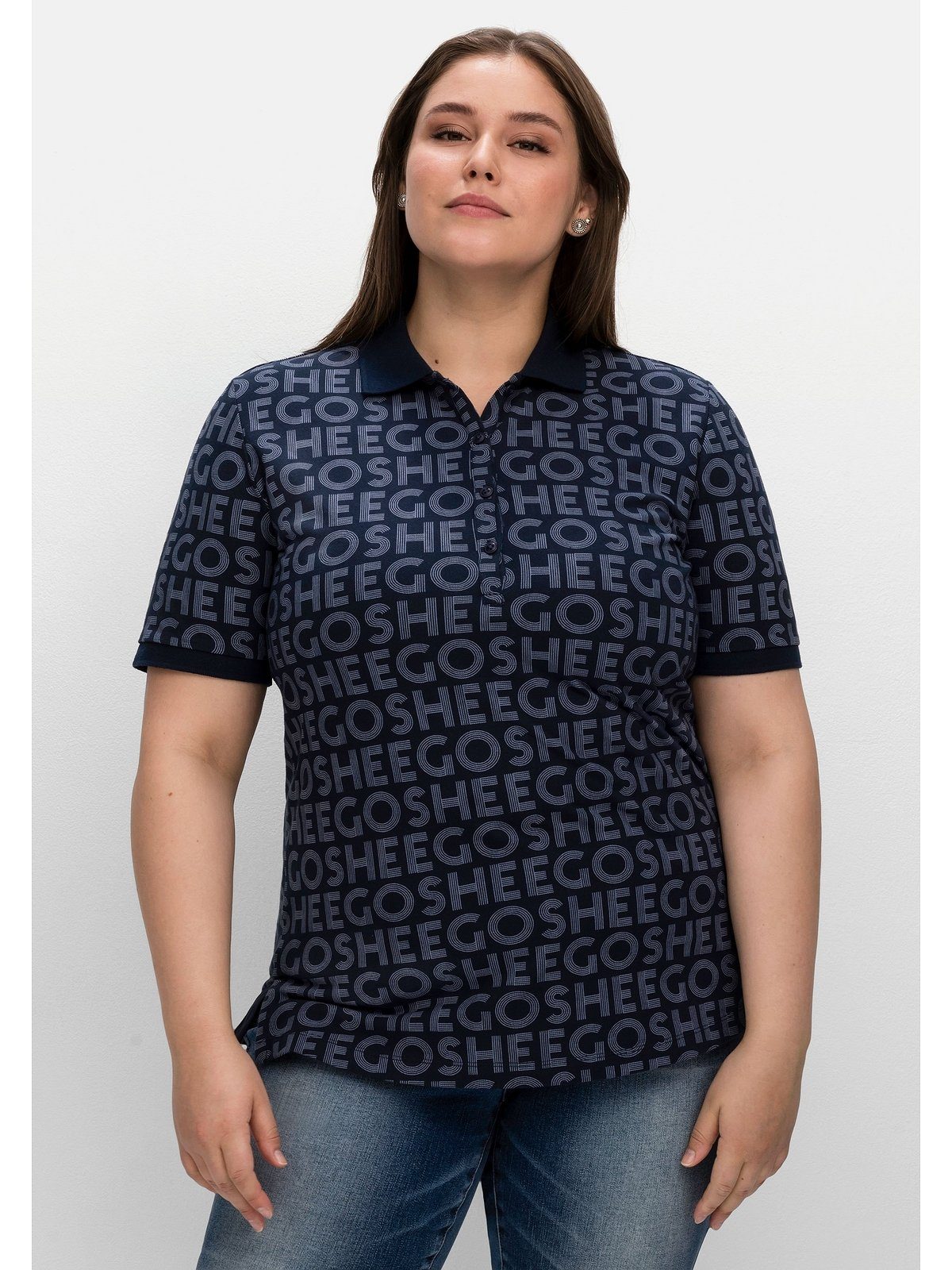 Größen Alloverdruck, aus T-Shirt Sheego Waffelpiqué Große mit