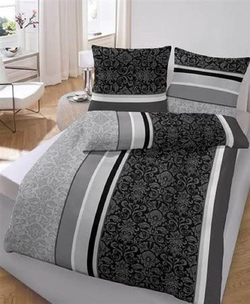 soma Bettwäsche Bettbezug 135x200 80x80 Barock gestreift Boho grau schwarz günstig online kaufen