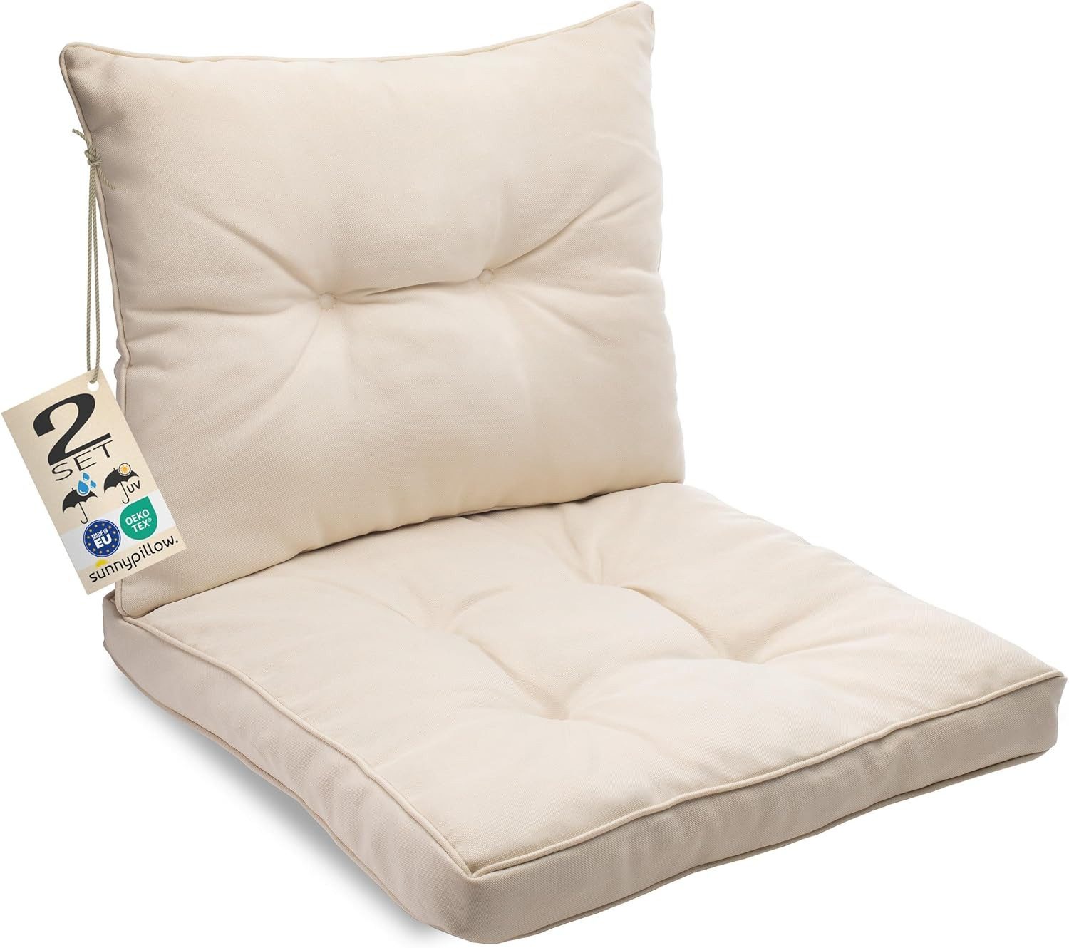 sunnypillow Stuhlkissen Gartenkissen für Gartenmöbel Rattanmöbel, Outdoor / Indoor, Ecru