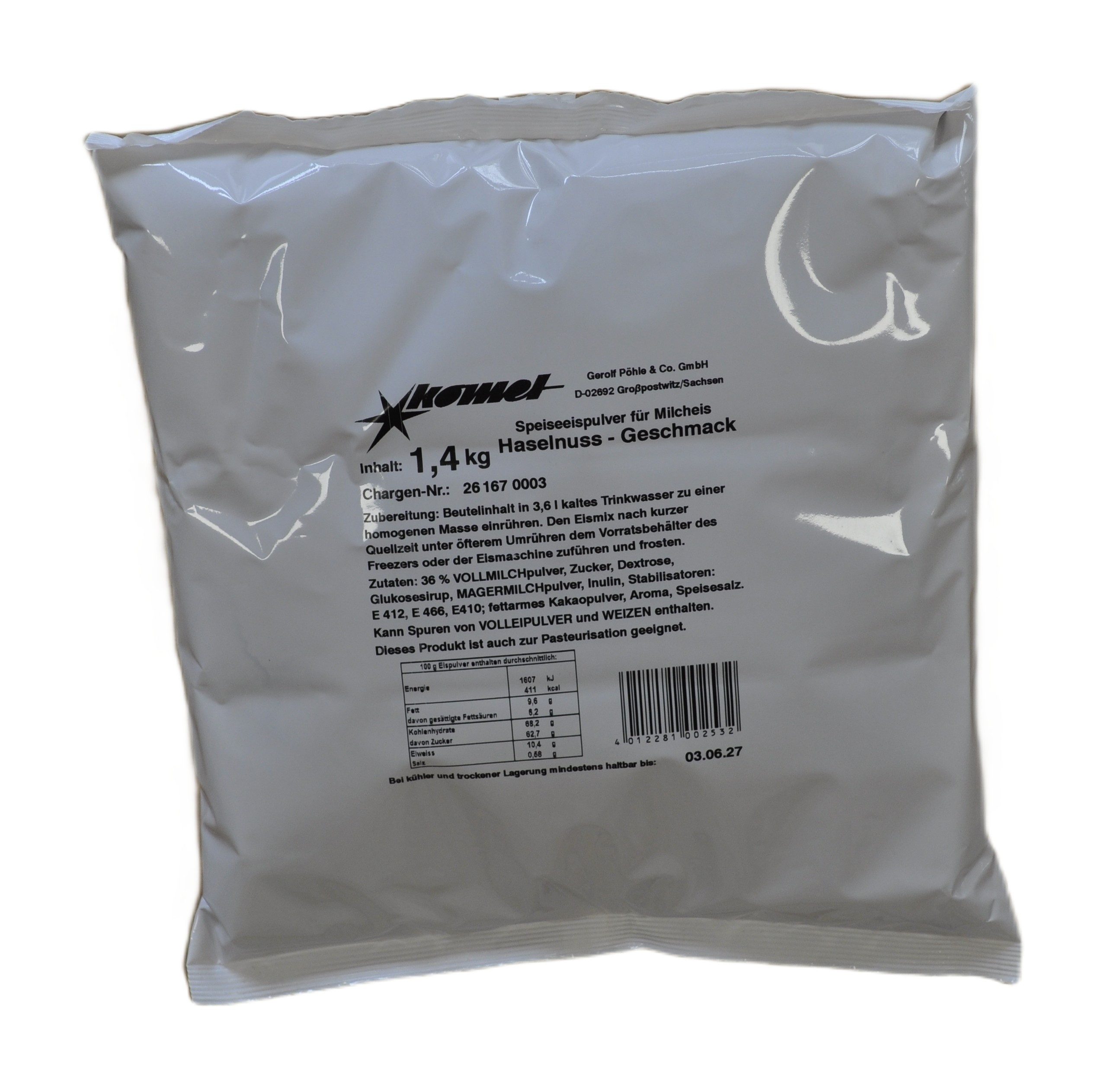 Komet Dessertpulver Haselnuss 1,40 kg, 1400 g, Eispulver Softeispulver Speiseeispulver Eismaschine