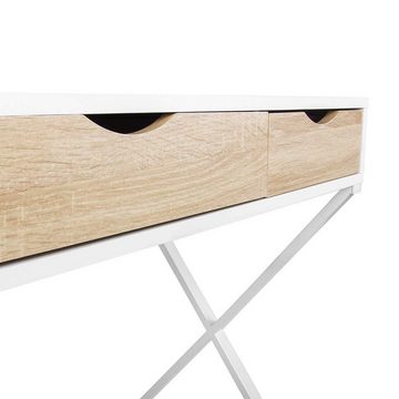 Woltu Schreibtisch, in Melamin, mit 3 Schubladen, Gestell aus Stahl Holz Weiß