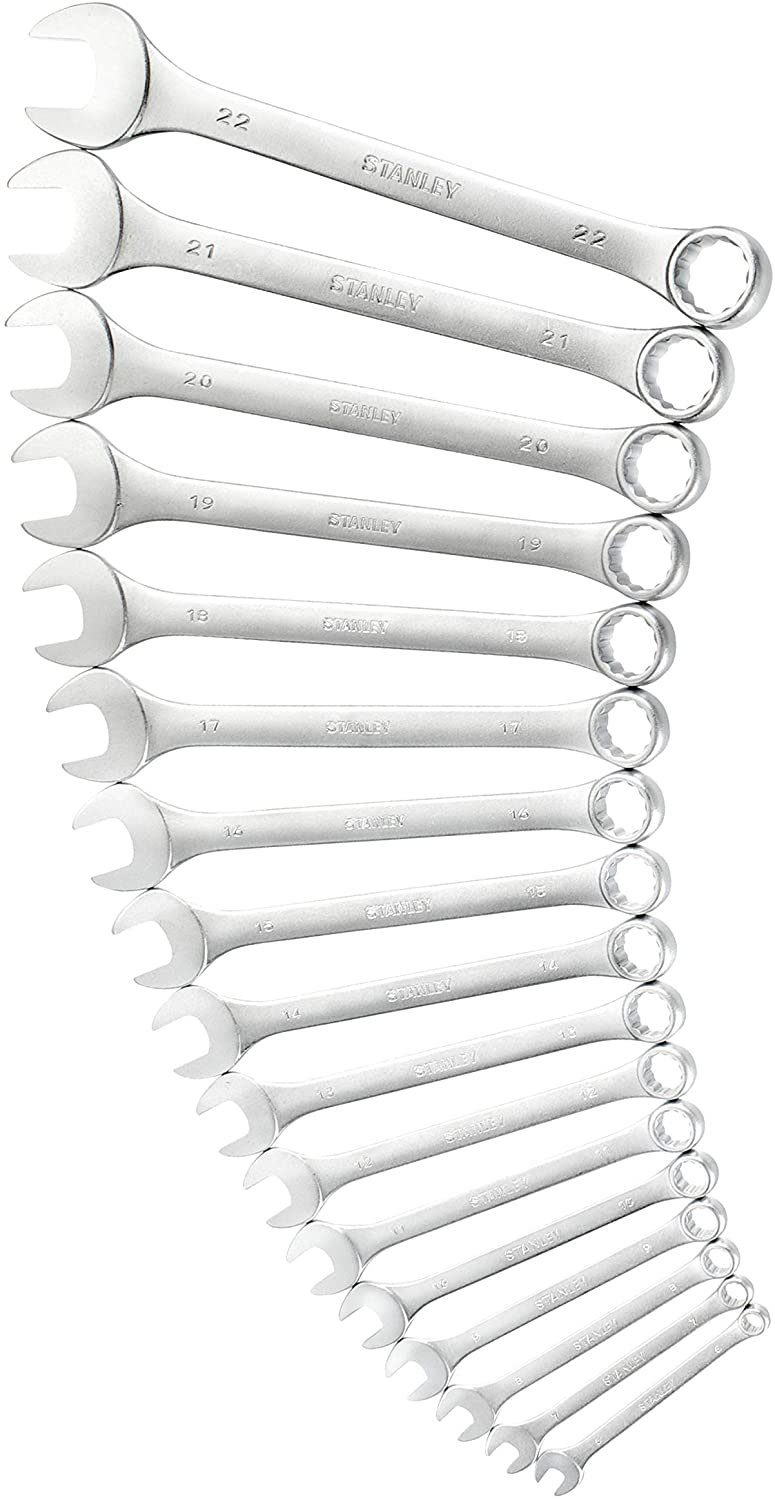STANLEY Maulschlüssel 1-95-776 Ring-Maulschlüssel-Set FatMax, 6-22 mm,  17-tlg (17 St), Ring-Gabelschlüssel, Maxi-Drive-Profil Matt-Chrom